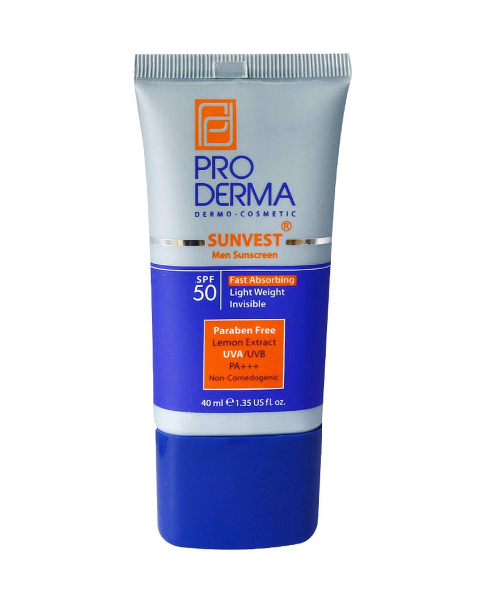 کرم ضد آفتاب مردانه بی رنگ SPF50 فاقد چربی پرودرما Proderma حجم 40ml