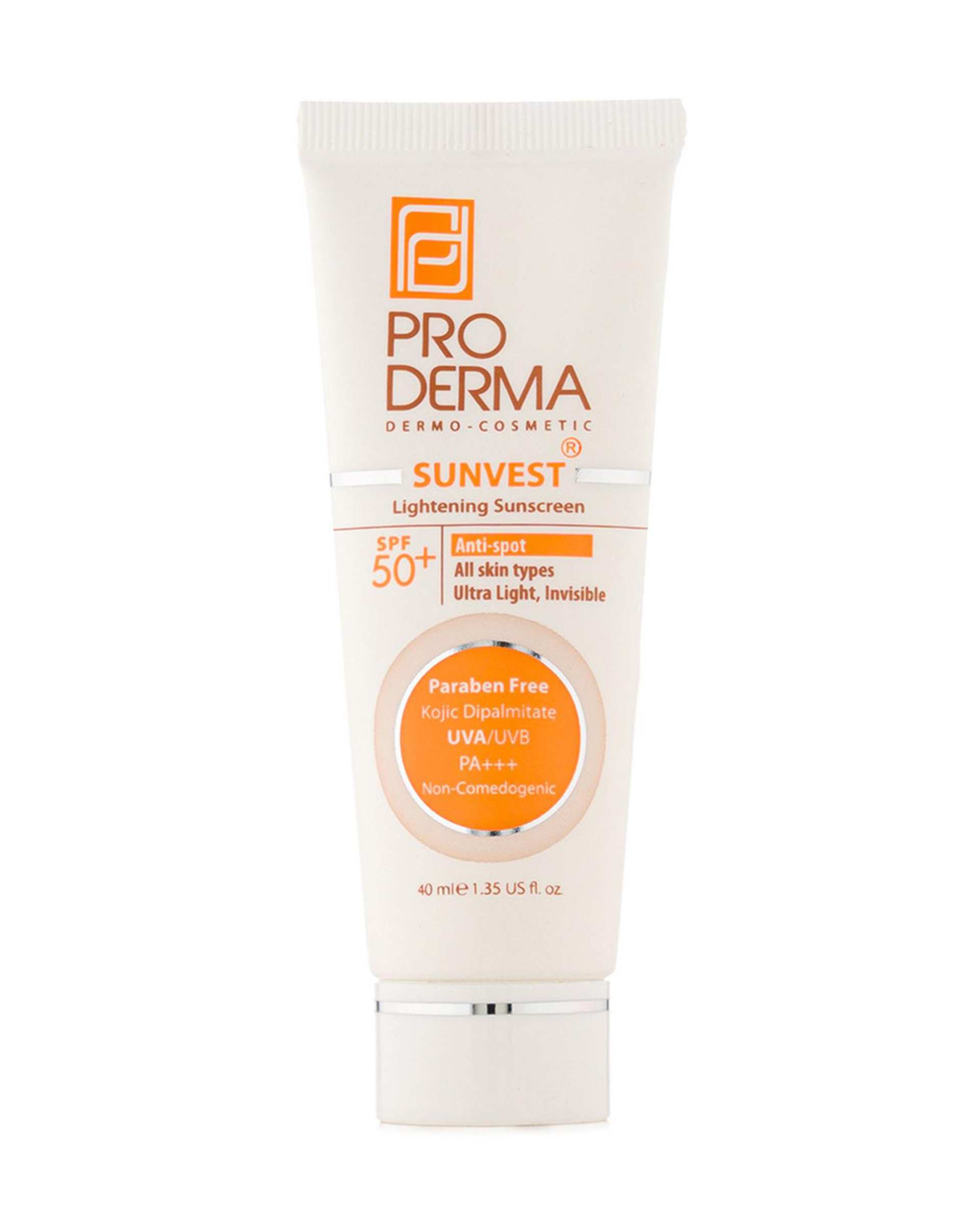 کرم ضد آفتاب و روشن کننده لک های پوست بی رنگ SPF50 پرودرما Proderma حجم 40ml