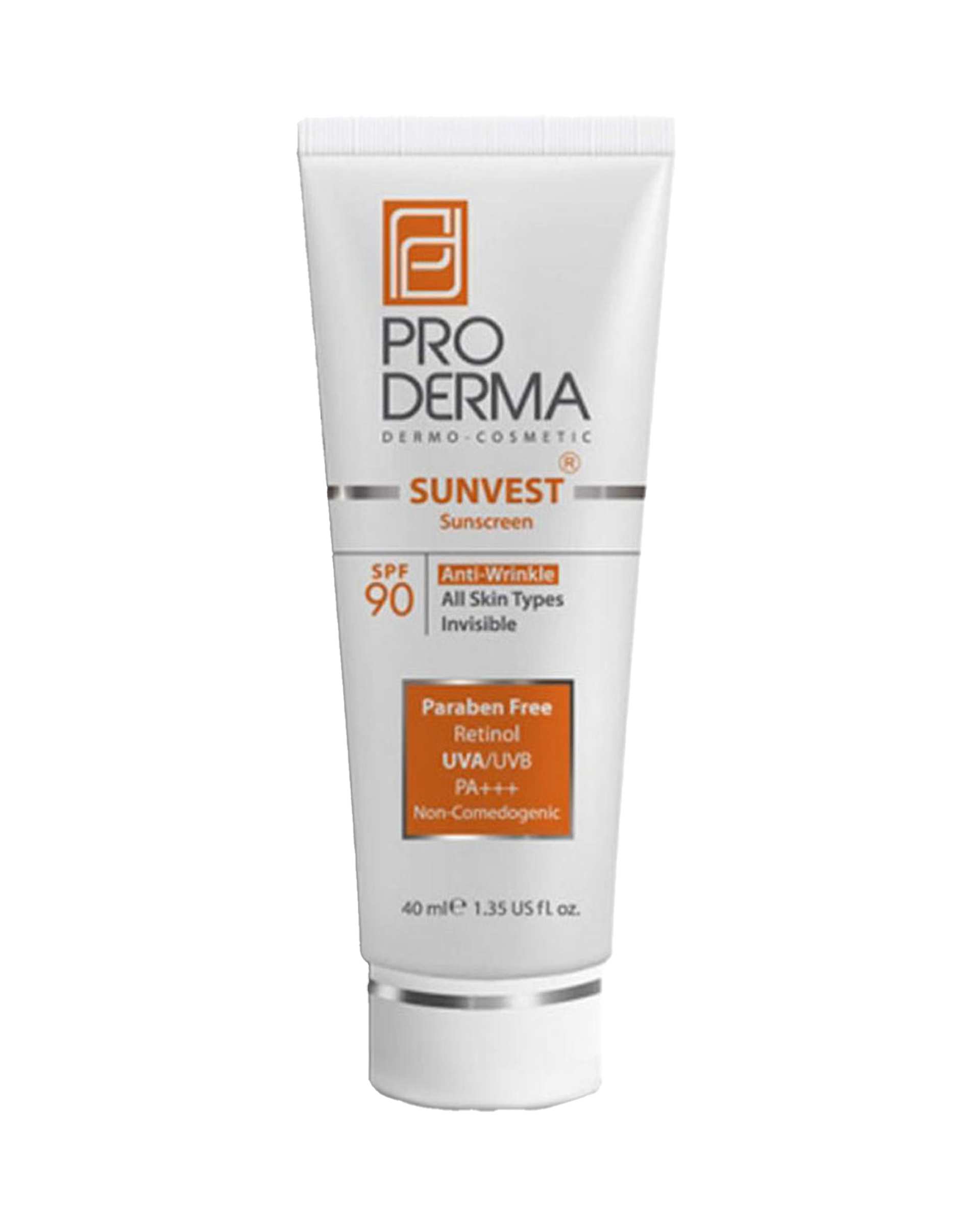 کرم ضد آفتاب و ضد چروک بی رنگ SPF90 پرودرما Proderma حجم 40ml