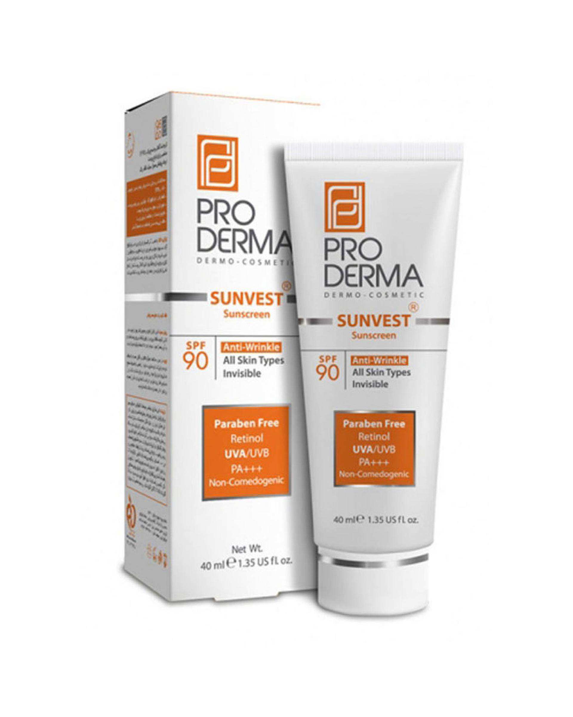 کرم ضد آفتاب و ضد چروک بی رنگ SPF90 پرودرما Proderma حجم 40ml