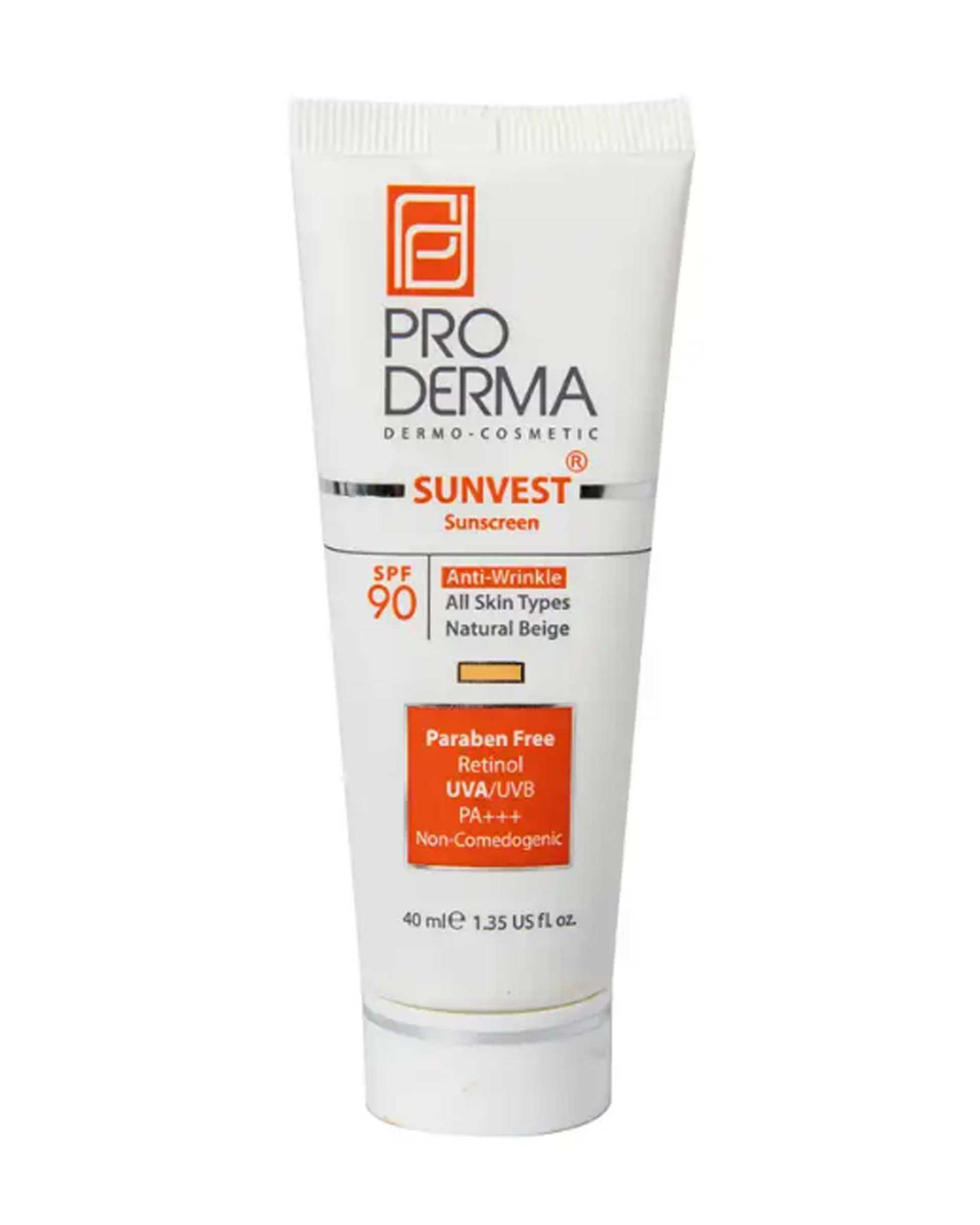 کرم ضد آفتاب و ضد چروک رنگی SPF90 پرودرما Proderma بژ طبیعی حجم 40ml