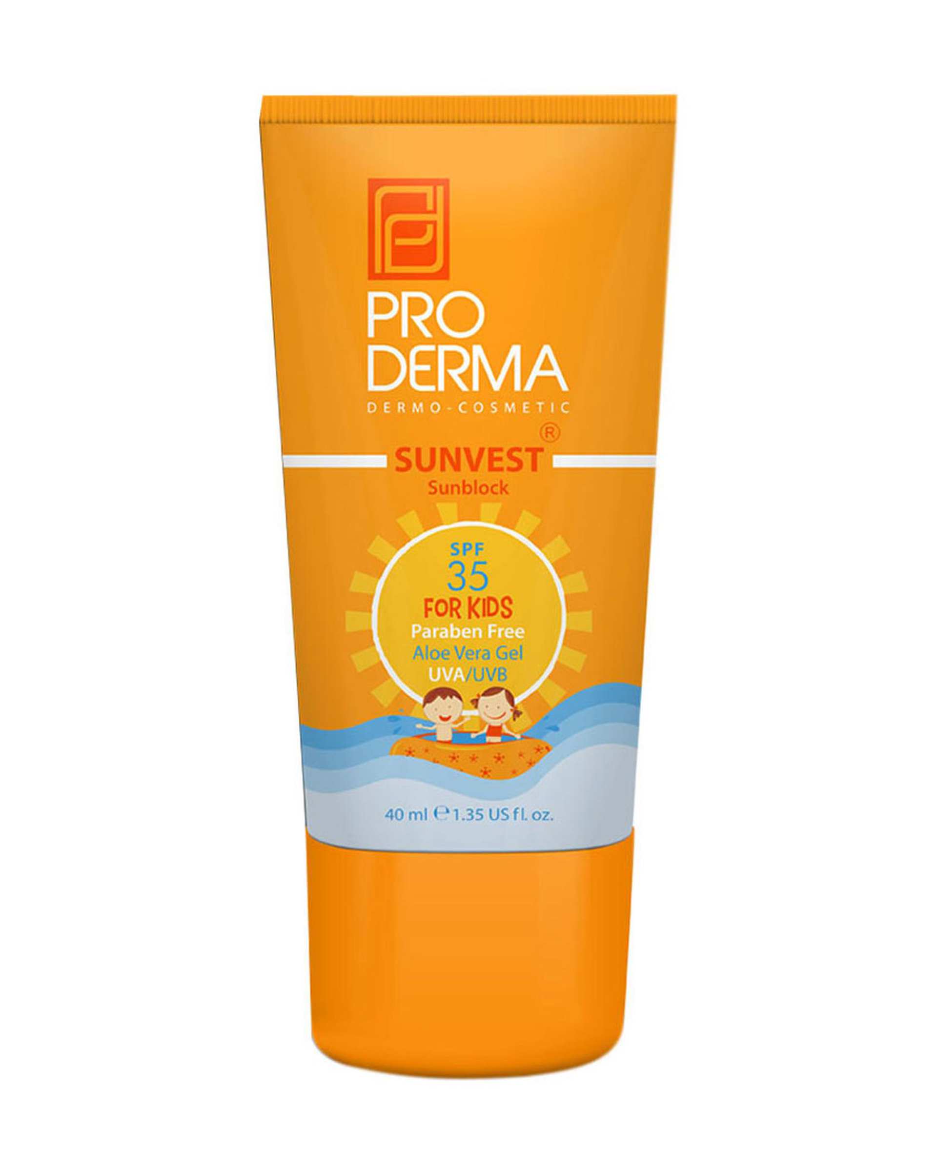 ضد آفتاب بچگانه SPF35 پرودرما Proderma فاقد جاذبه های شیمیایی 40ml