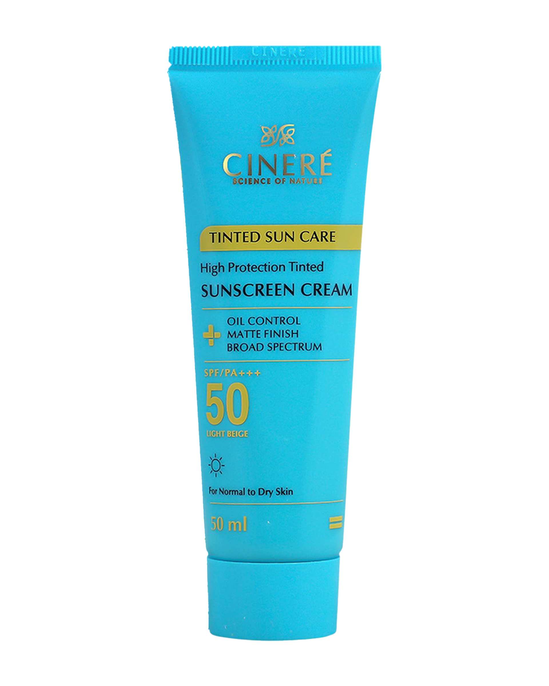 کرم ضد آفتاب رنگی +SPF50 سینره Cinere فاقد چربی بژ روشن
