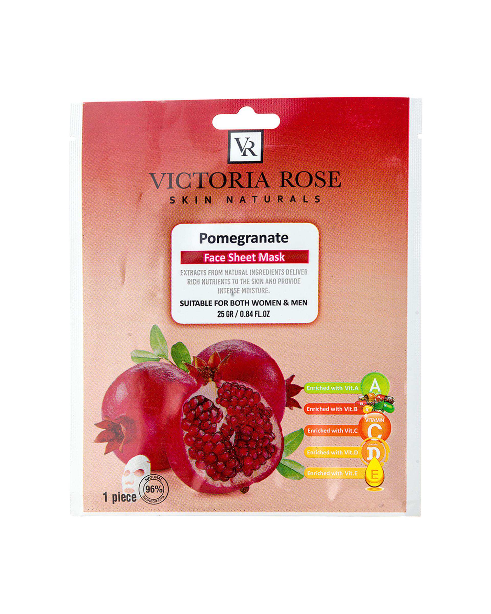 ماسک ورقه ای صورت ویکتوریا رز Victoria Rose حاوی عصاره انار حجم 25 گرم