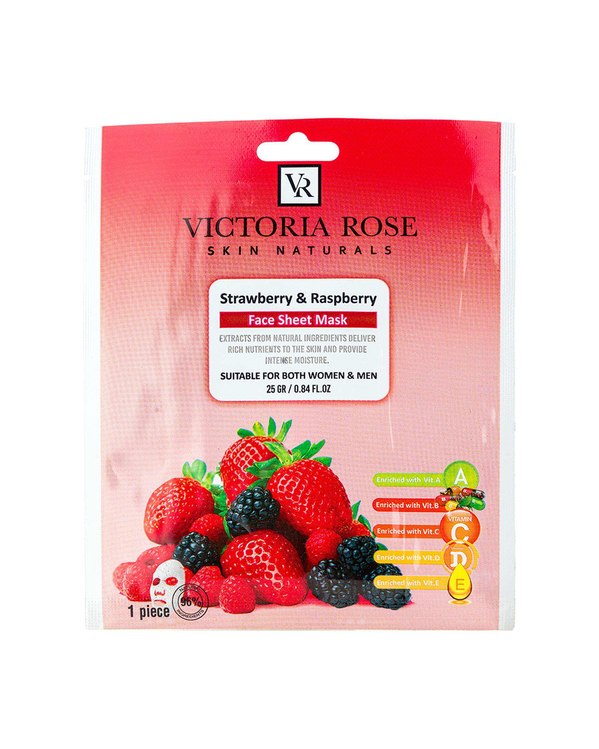 ماسک ورقه ای صورت ویکتوریا رز Victoria Rose حاوی عصاره توت فرنگی و تمشک حجم 25 گرم
