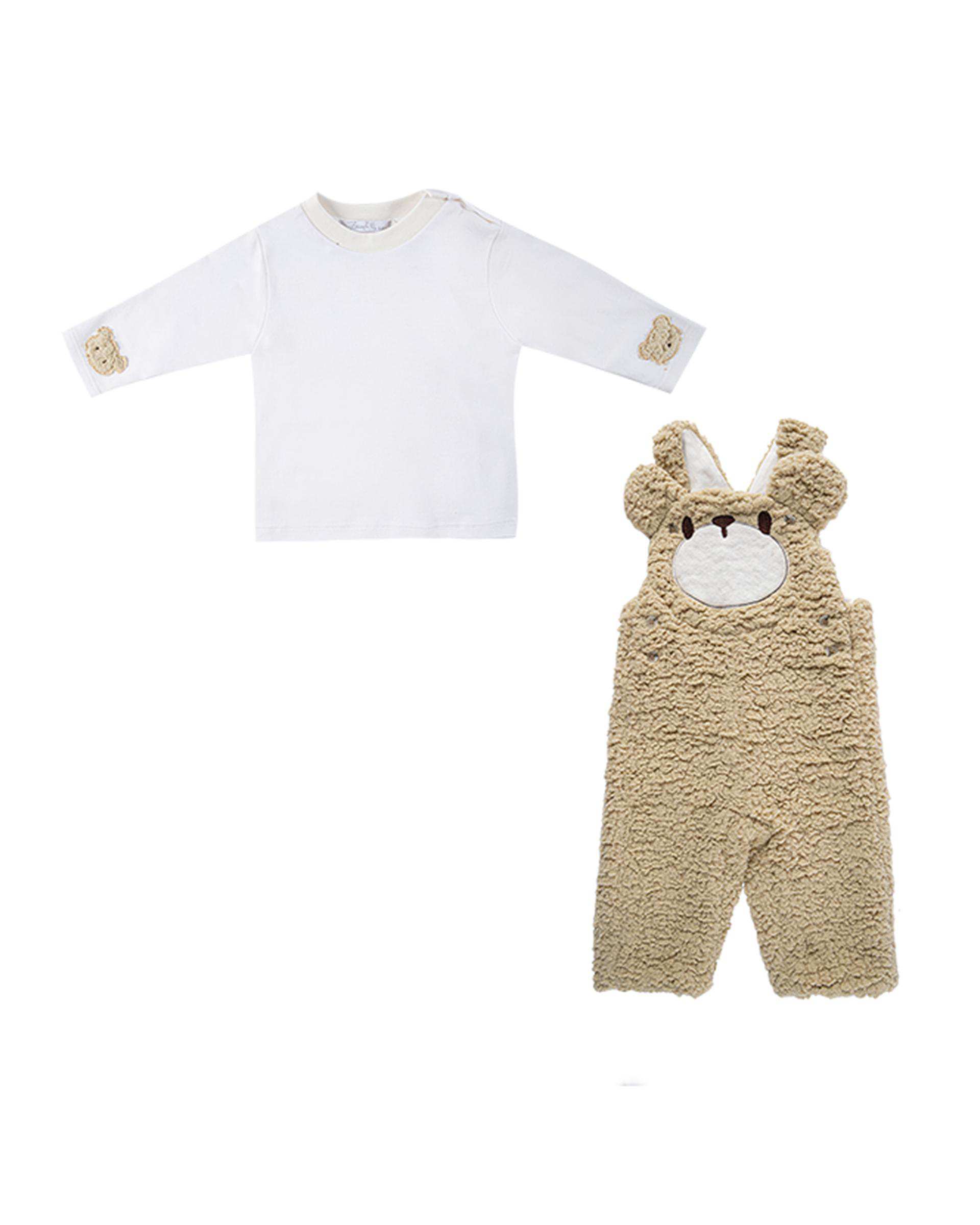 ست سرهمی و بلوز نوزادی کرم فیورلا Fiorella مدل خرس پشمالو کد 25536