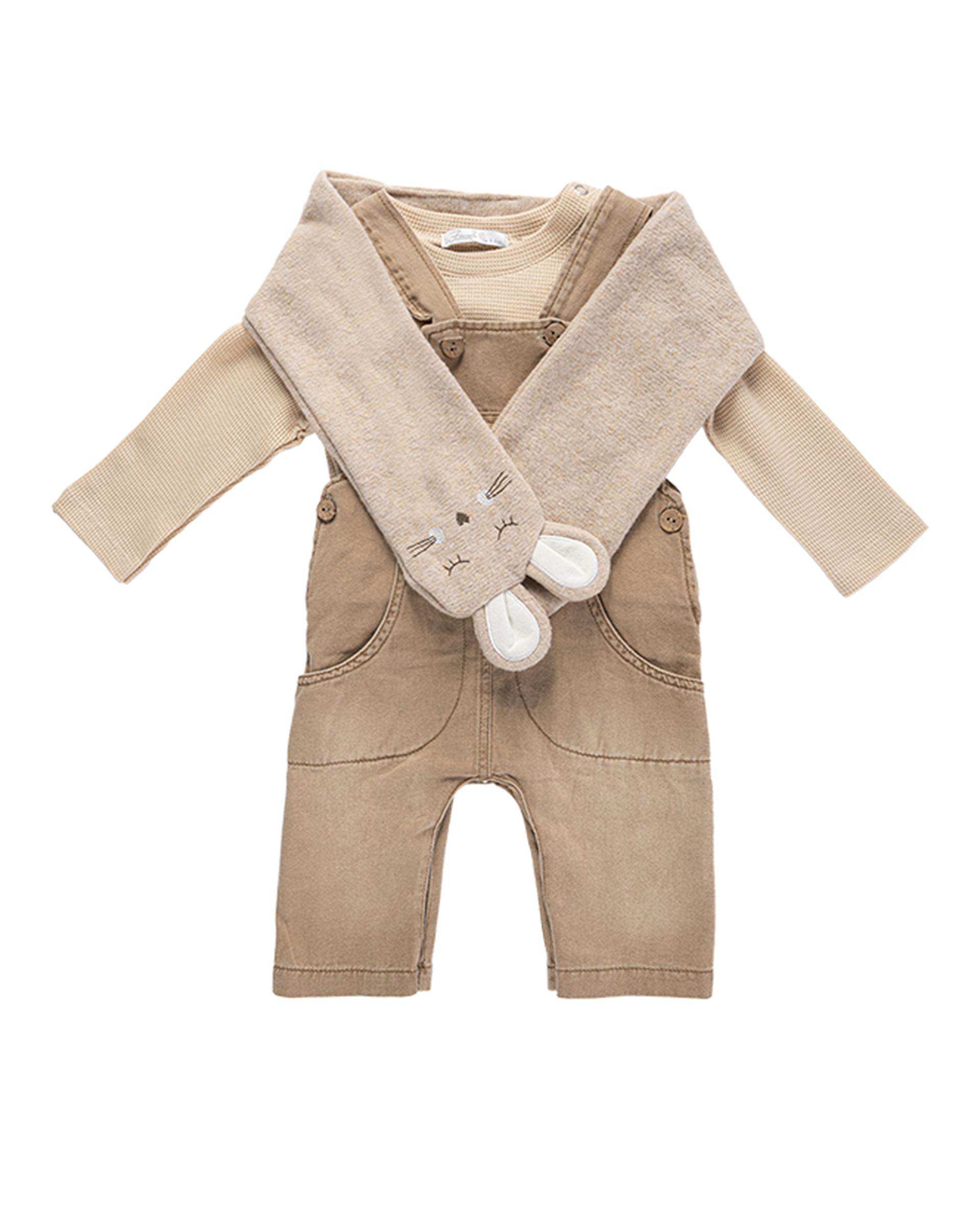 ست بلوز و سرهمی نوزادی پسرانه قهوه ای فیورلا Fiorella مدل خرس نمکی کد 25537