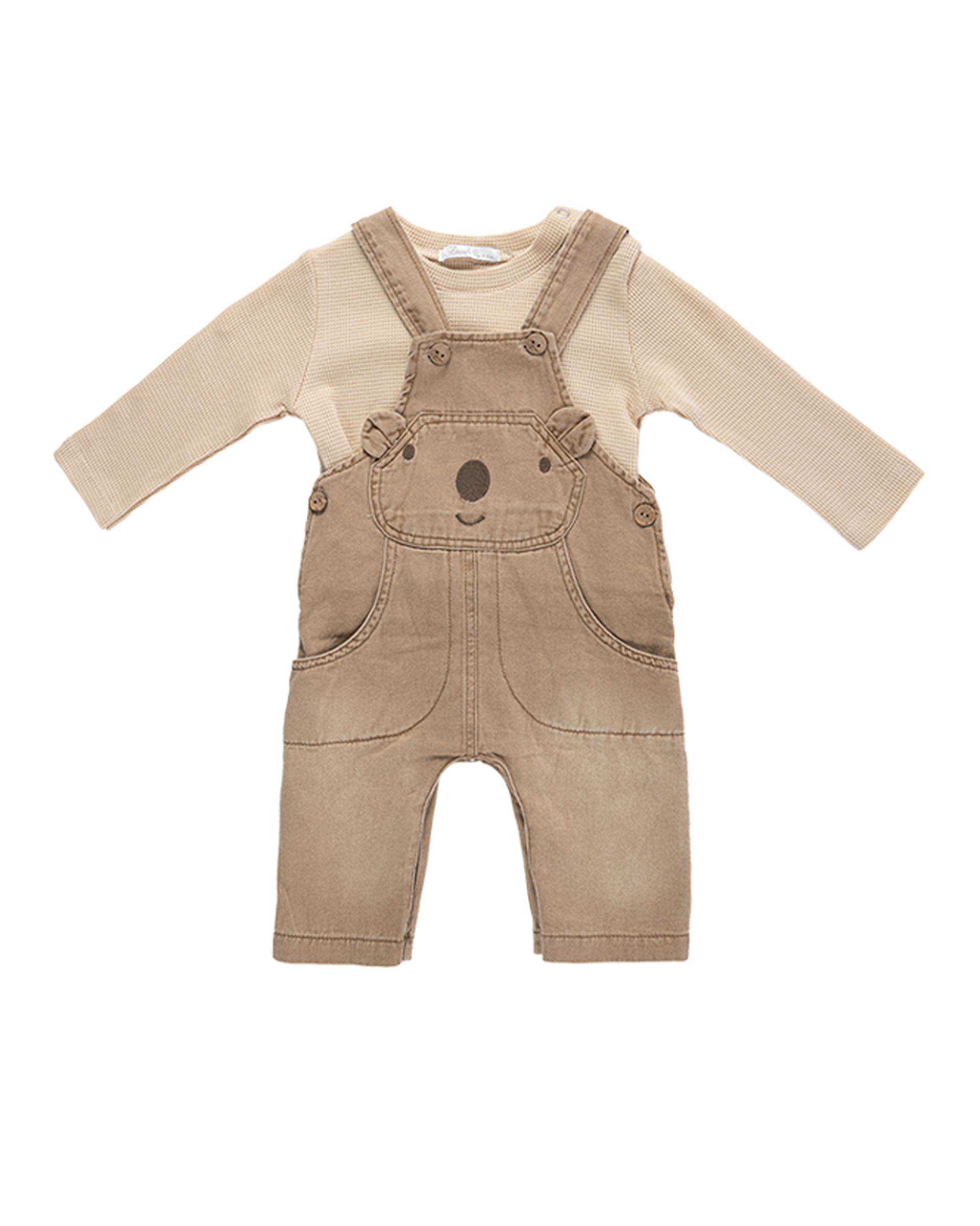 ست بلوز و سرهمی نوزادی پسرانه قهوه ای فیورلا Fiorella مدل خرس نمکی کد 25537