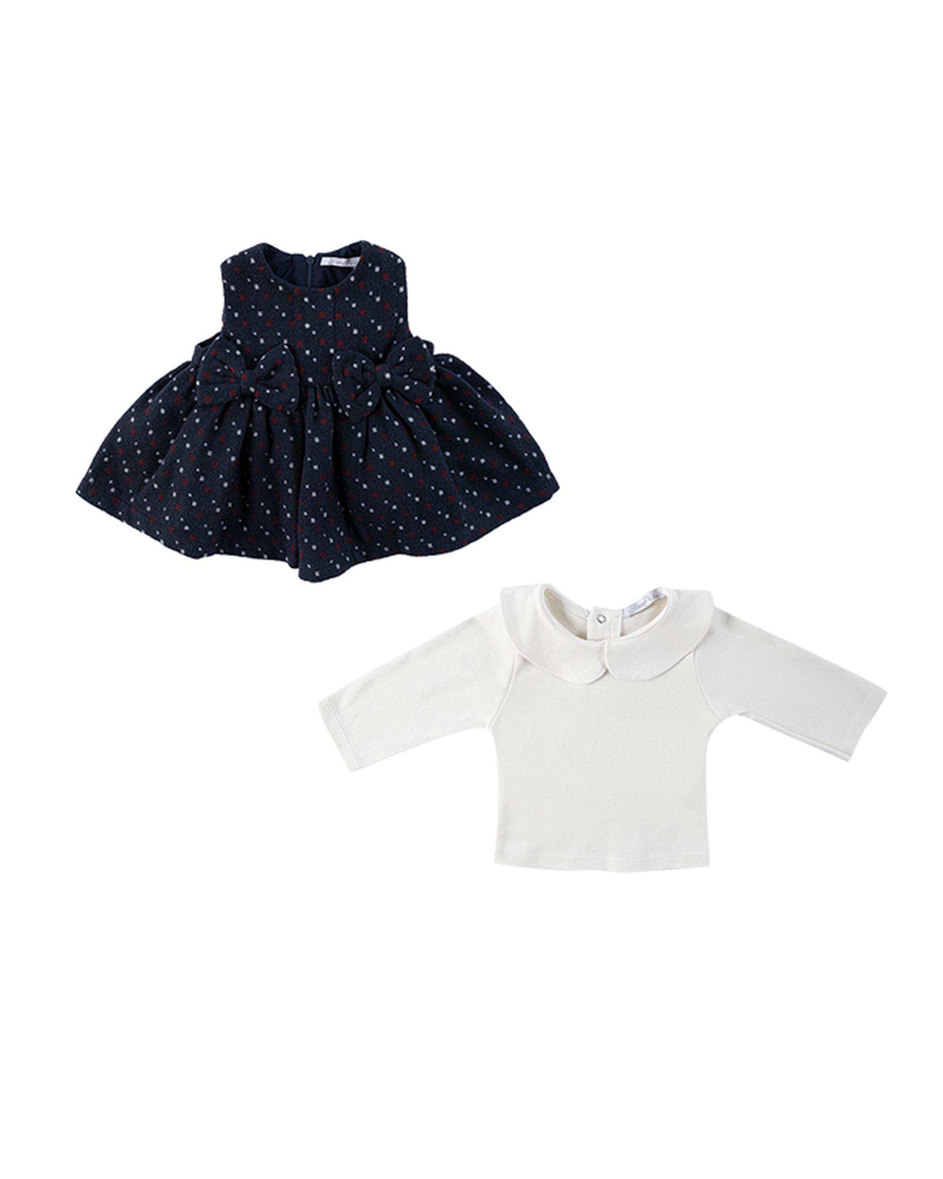 ست بلوز و پیراهن نوزادی دخترانه سفید سرمه ای فیورلا Fiorella مدل پریما کد 25502