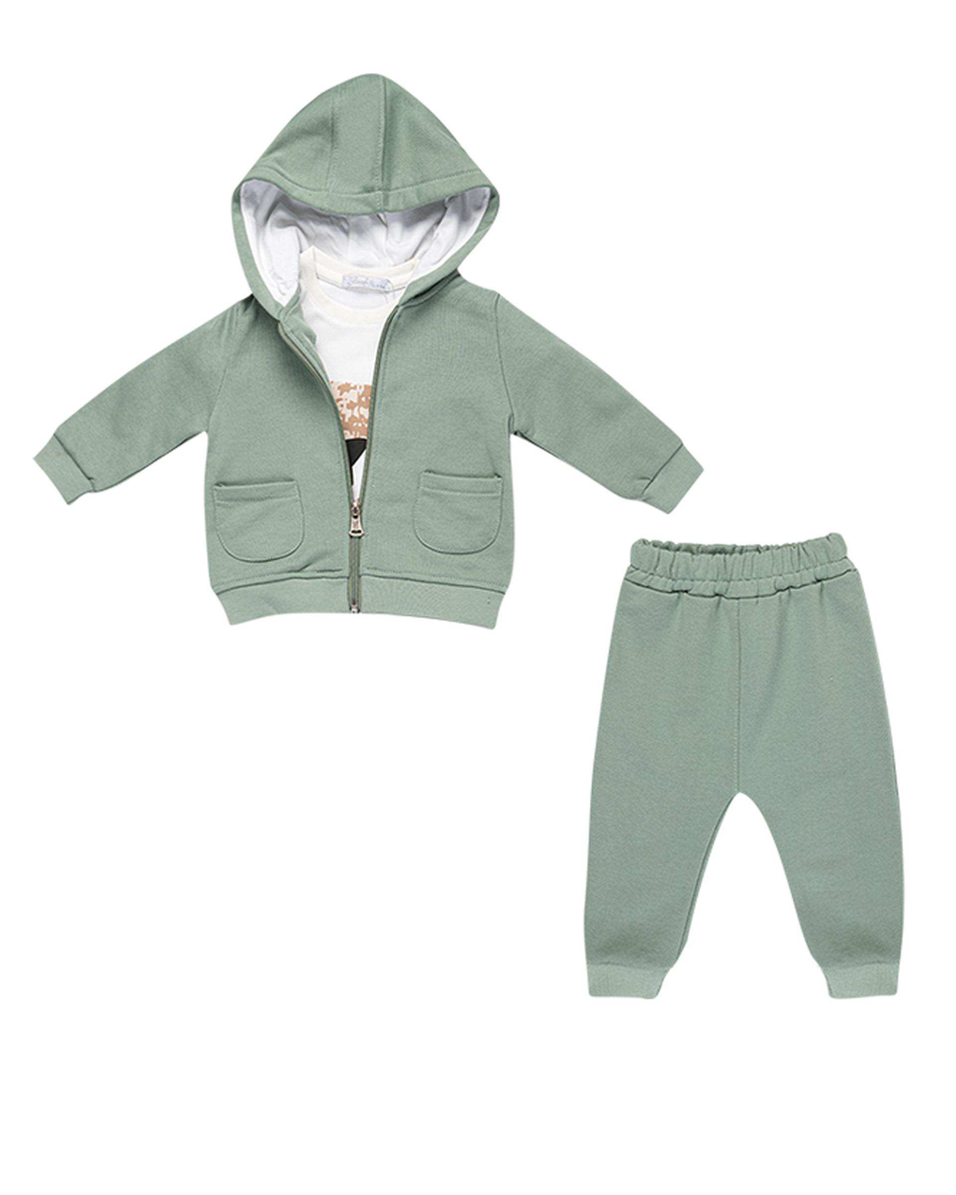 ست سه تکه نوزادی پسرانه سبز سفید فیورلا Fiorella مدل خرس مهربان کد 25538