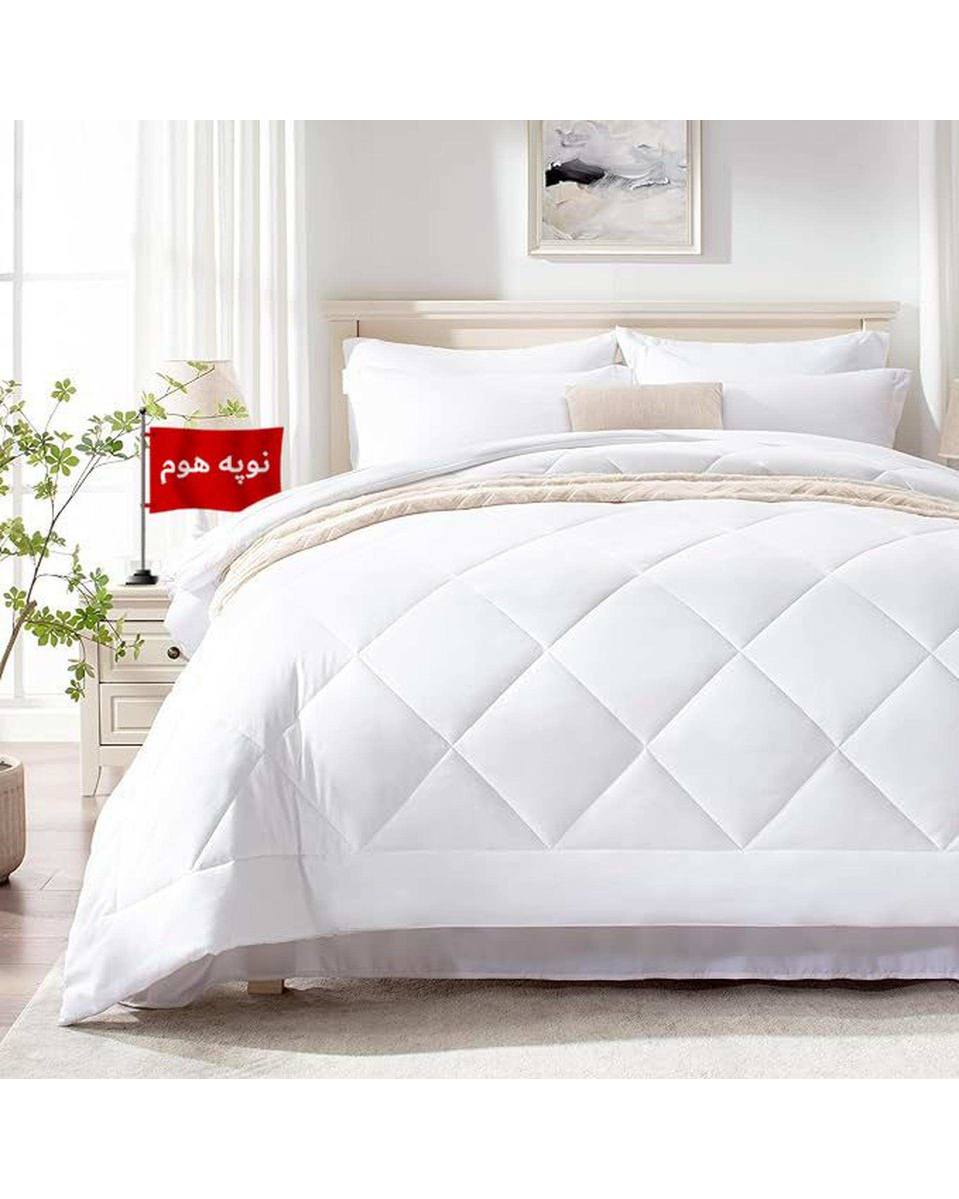 لحاف یک و نیم نفره یک تکه سفید نوپه هوم Nopehome طرح لوزی کد L14-2 مناسب عرض تشک 120