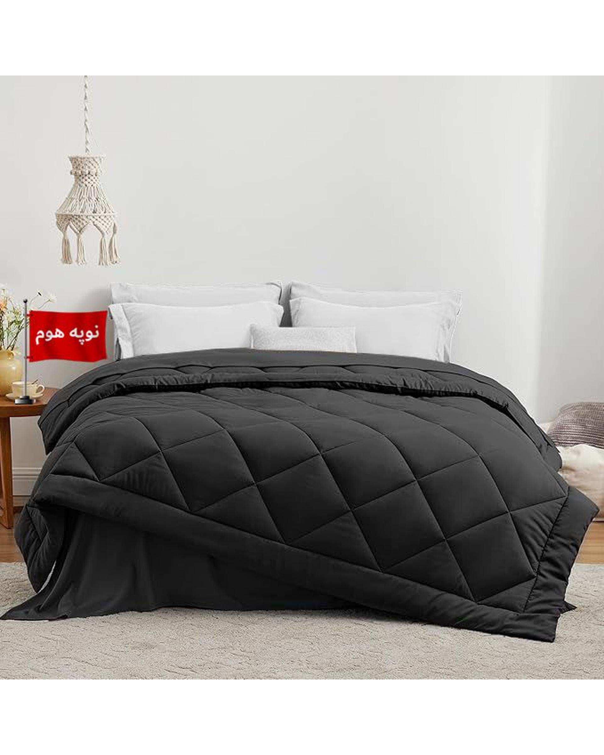 لحاف یک و نیم نفره یک تکه مشکی نوپه هوم Nopehome طرح لوزی کد L18-2 مناسب عرض تشک 120
