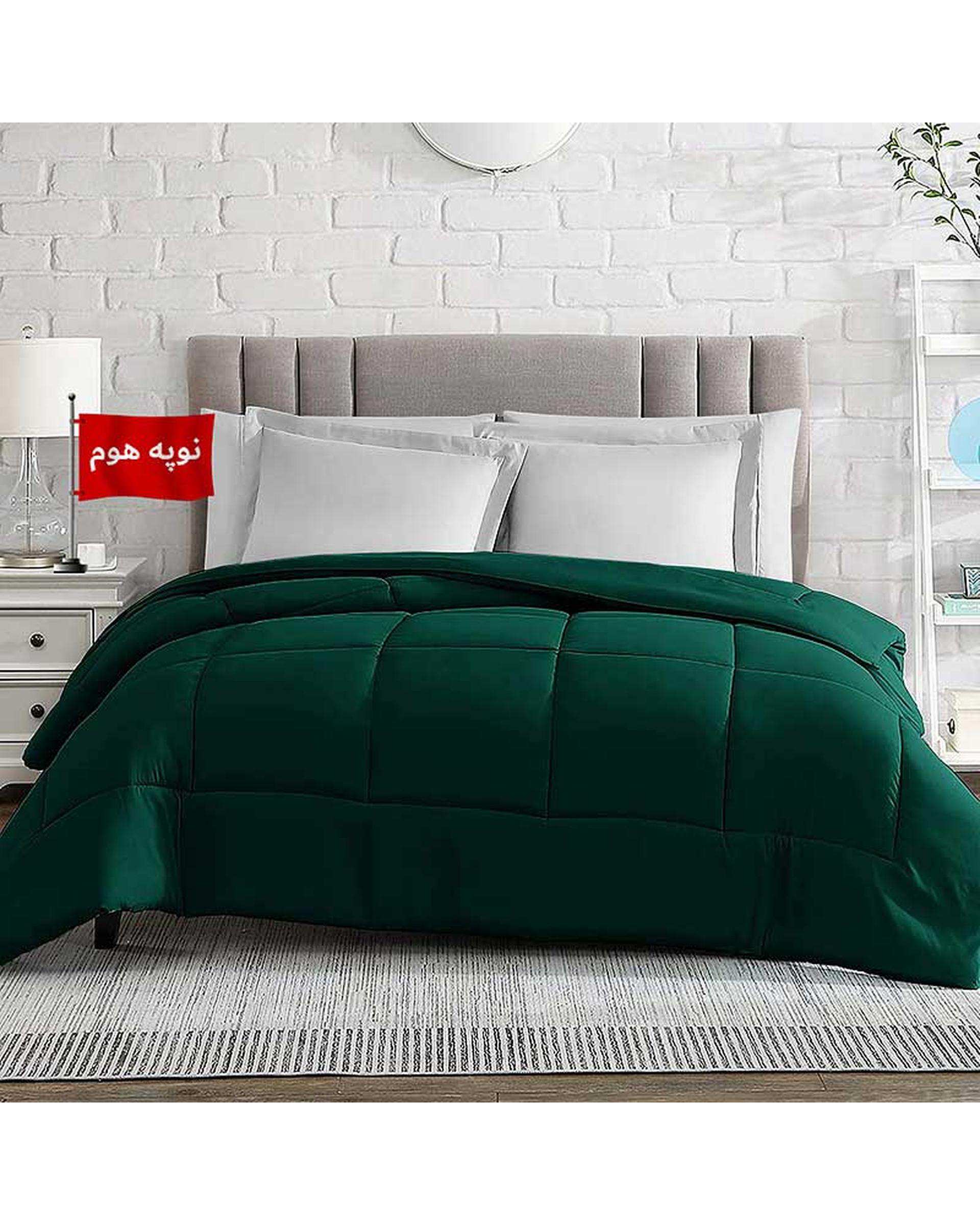لحاف دو نفره یک تکه سبز تیره نوپه هوم Nopehome طرح مربع کد L02-3 مناسب عرض تشک 160 الی 180