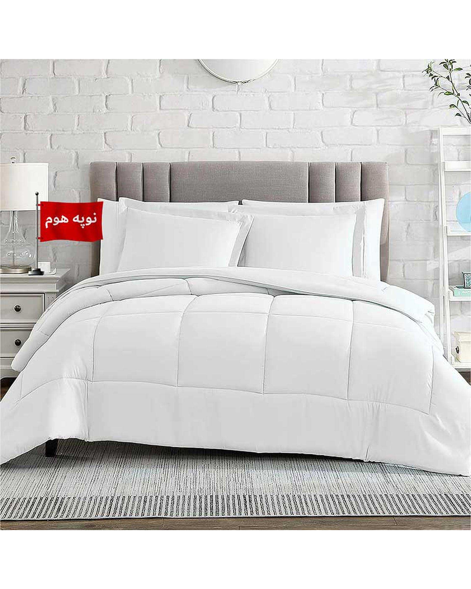 لحاف یک و نیم نفره یک تکه سفید نوپه هوم Nopehome طرح مربع کد L04-2 مناسب عرض تشک 120