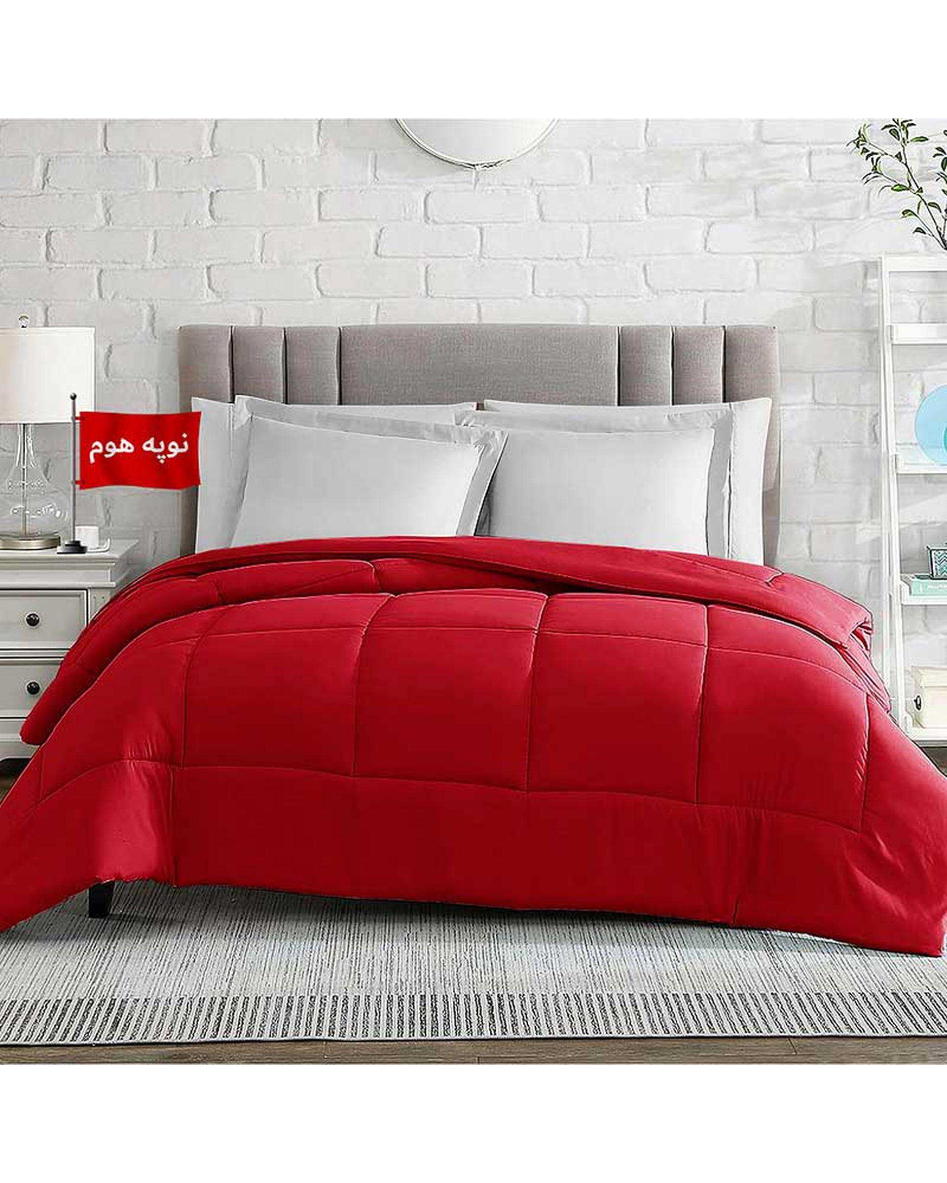 لحاف یک و نیم نفره یک تکه قرمز نوپه هوم Nopehome طرح مربع کد L07-2 مناسب عرض تشک 120