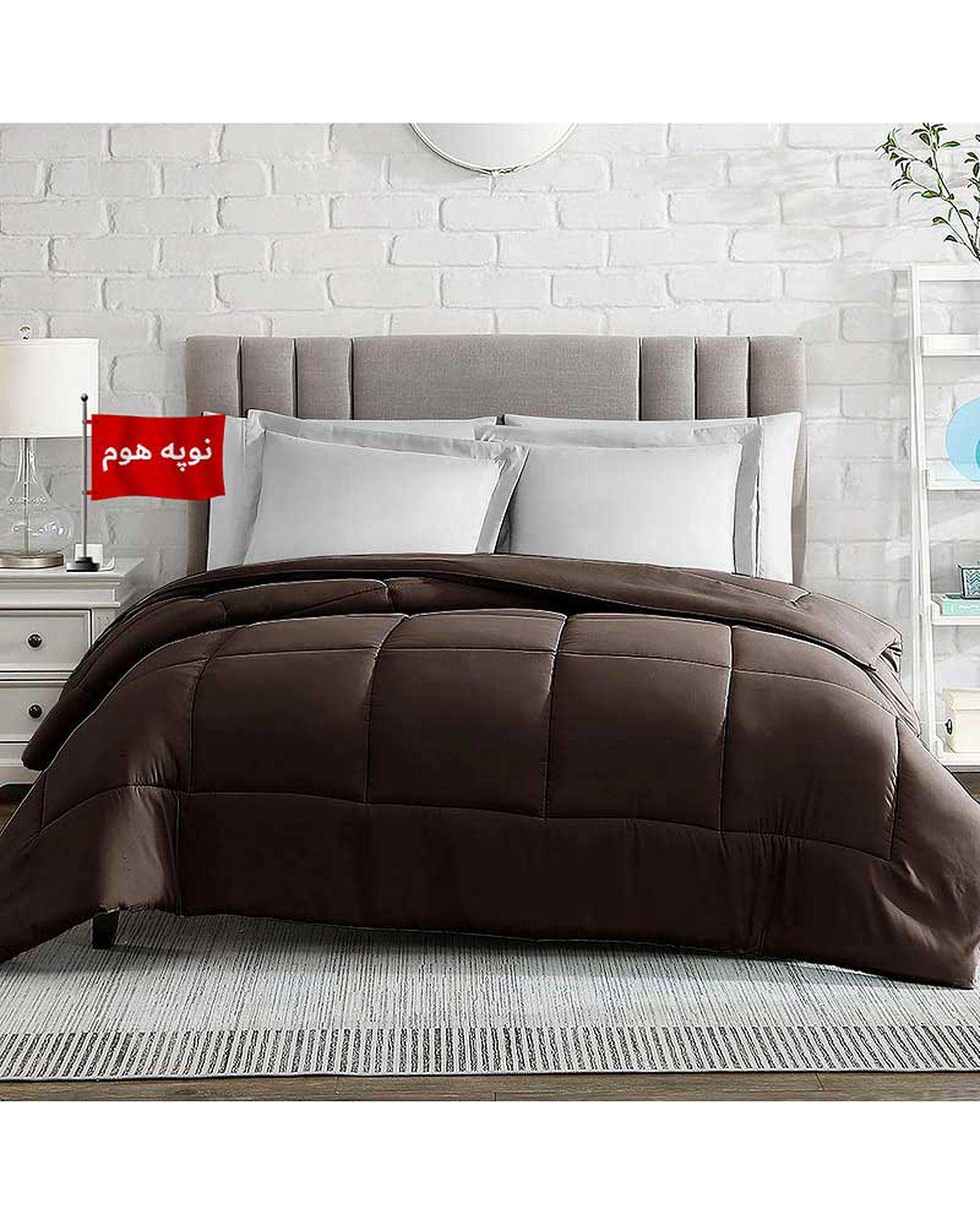 لحاف دو نفره یک تکه قهوه ای نوپه هوم Nopehome طرح مربع کد L08-3 مناسب عرض تشک 160 الی 180