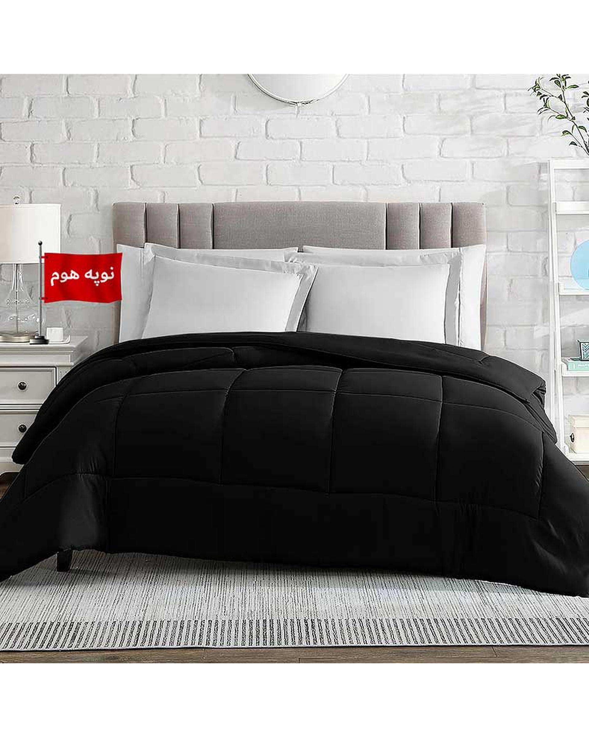 لحاف یک و نیم نفره یک تکه مشکی نوپه هوم Nopehome طرح مربع کد L10-2 مناسب عرض تشک 120