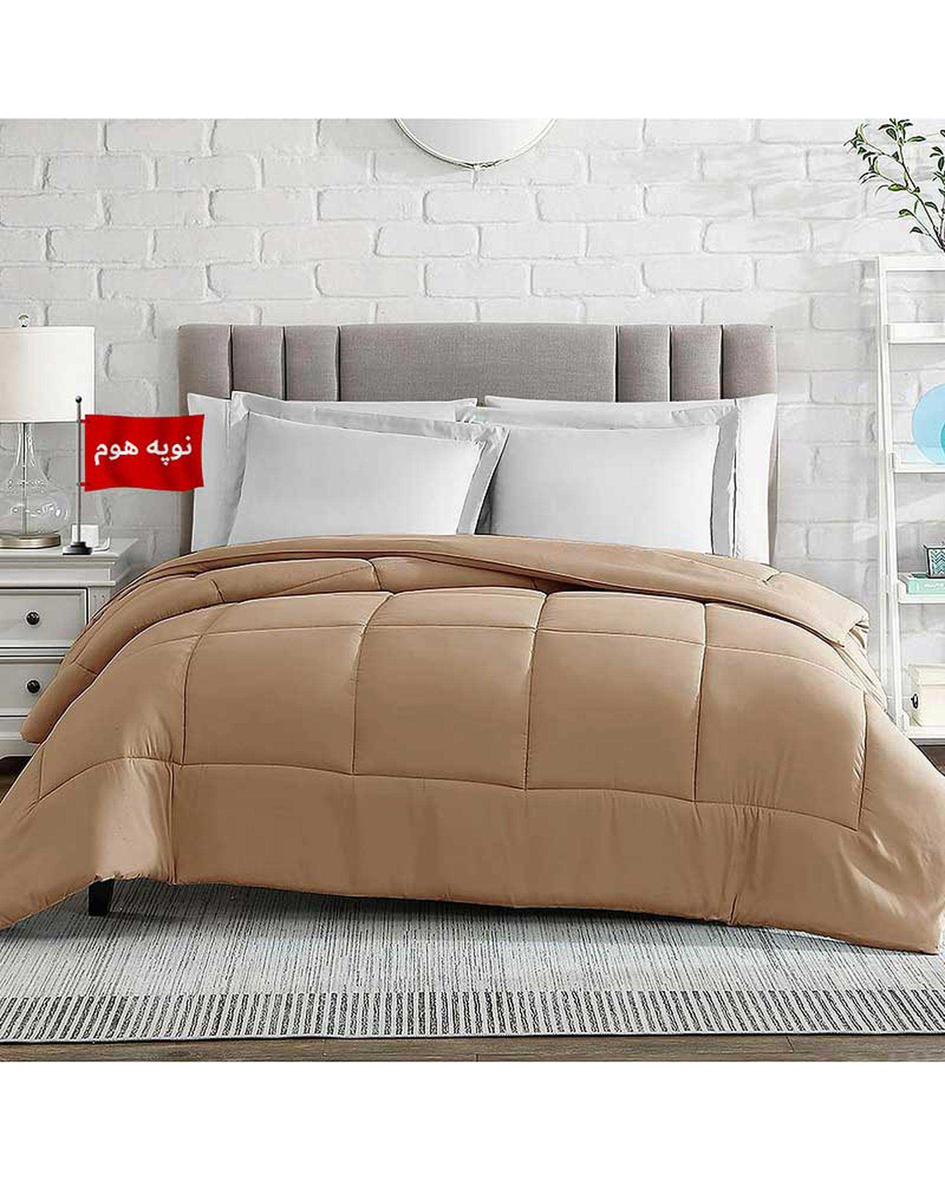 لحاف دو نفره یک تکه نسکافه ای نوپه هوم Nopehome طرح مربع کد L11-3 مناسب عرض تشک 160 الی 180