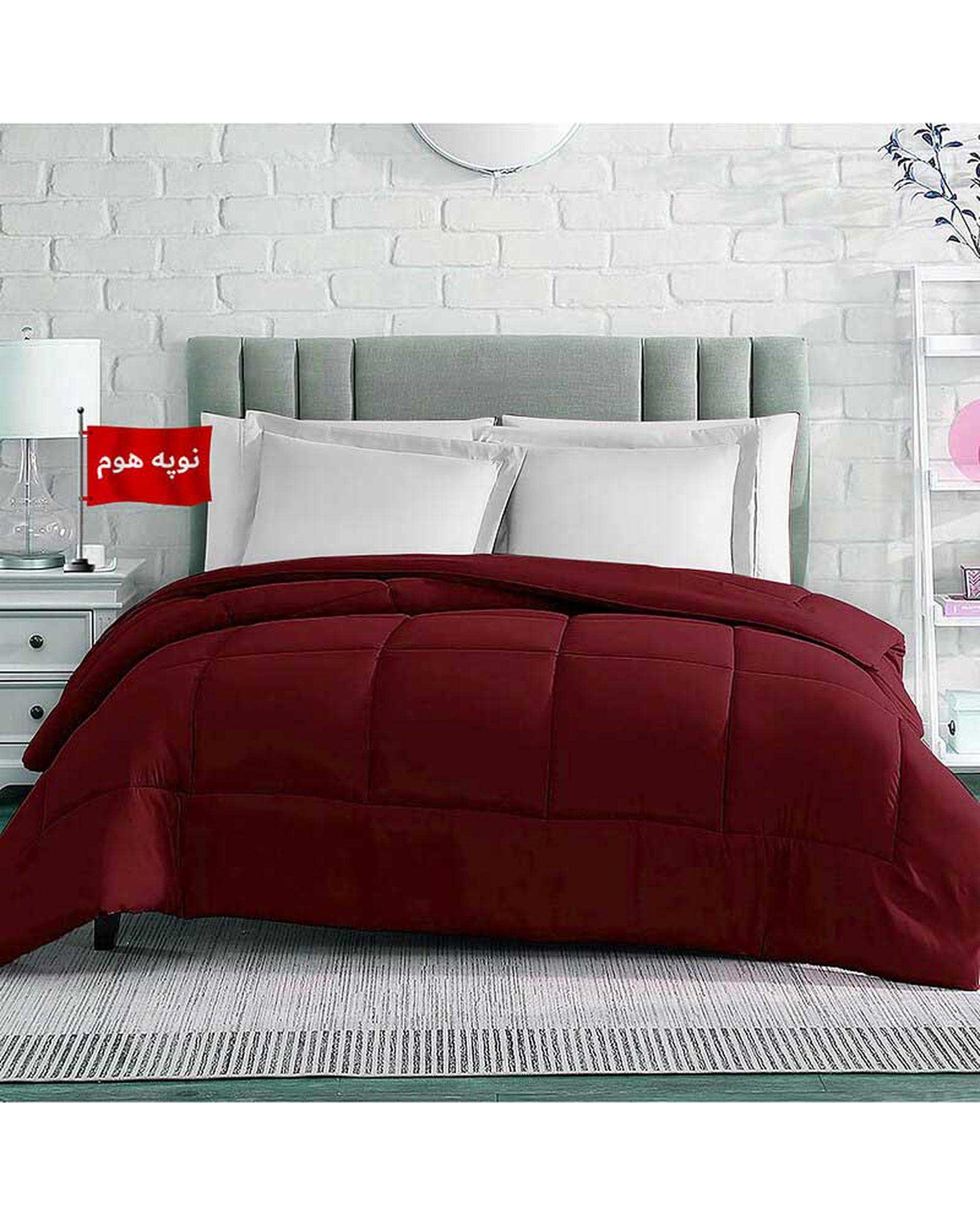 لحاف یک نفره یک تکه زرشکی نوپه هوم Nopehome طرح مربع کد L22-1 مناسب عرض تشک 80 الی 90