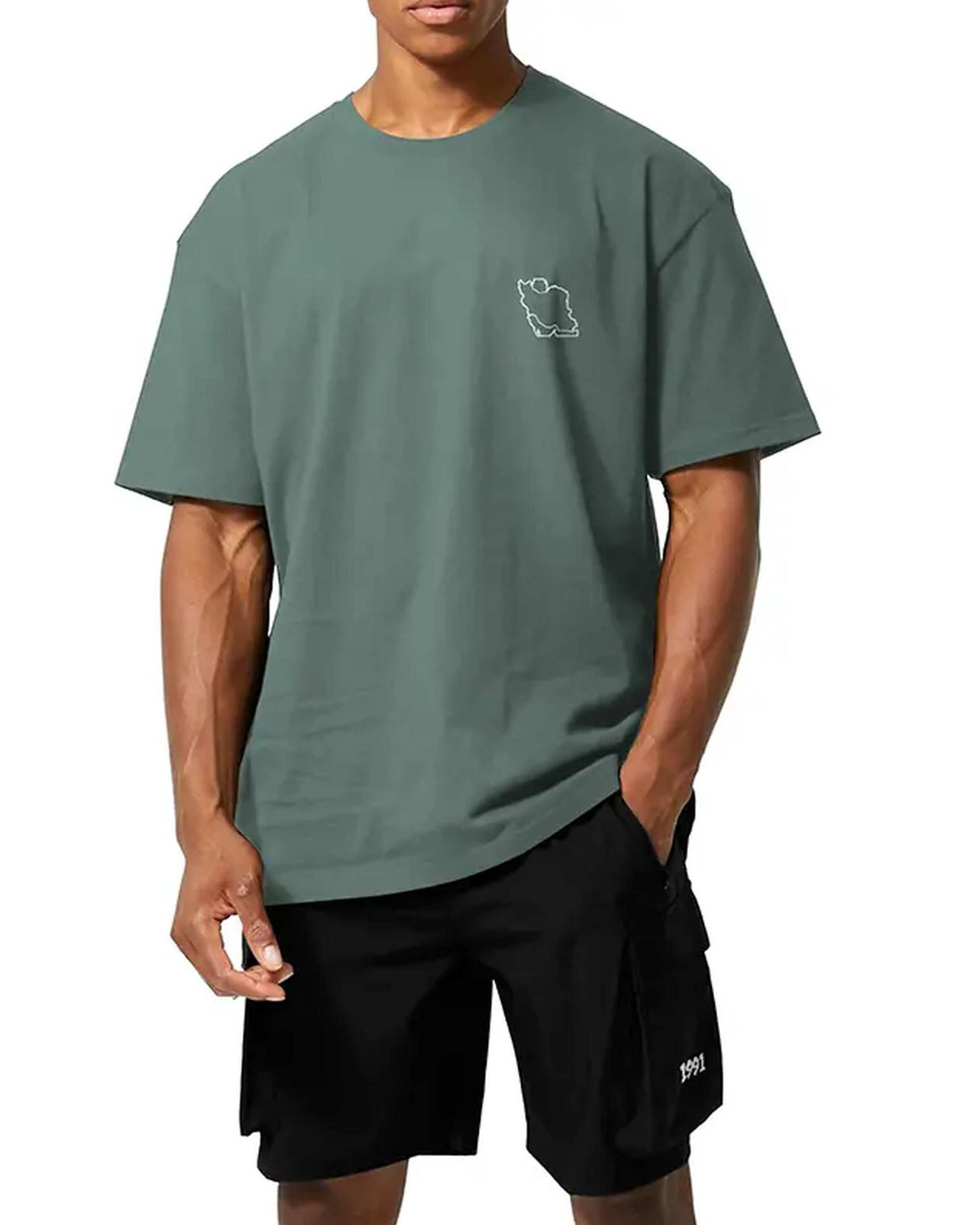 تی شرت مردانه نخی اورسایز سبز نوزده نود و یک 1991 مدل TS1989 Gr