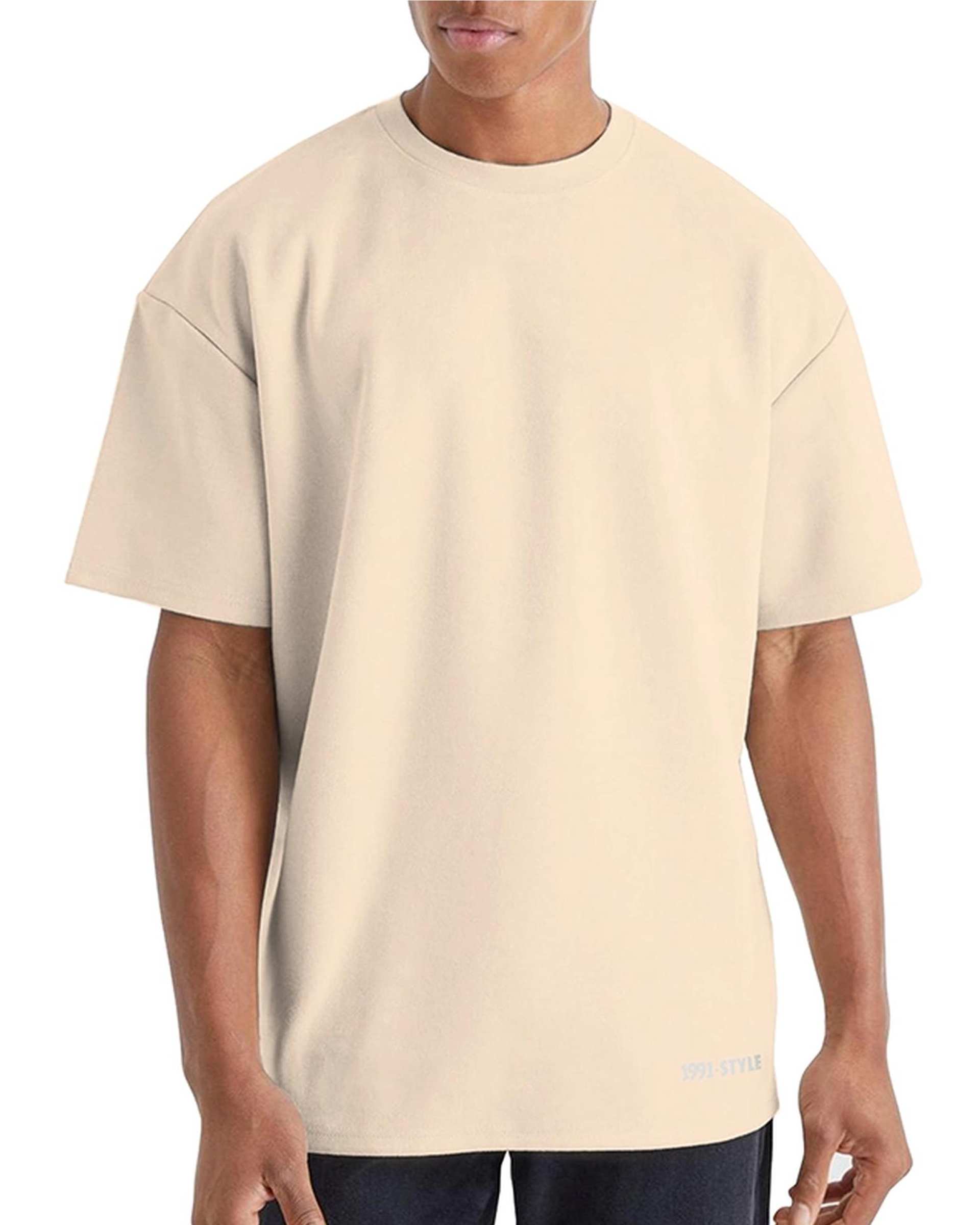 تی شرت مردانه اورسایز کرم نوزده نود و یک 1991 مدل TS1963 Ce