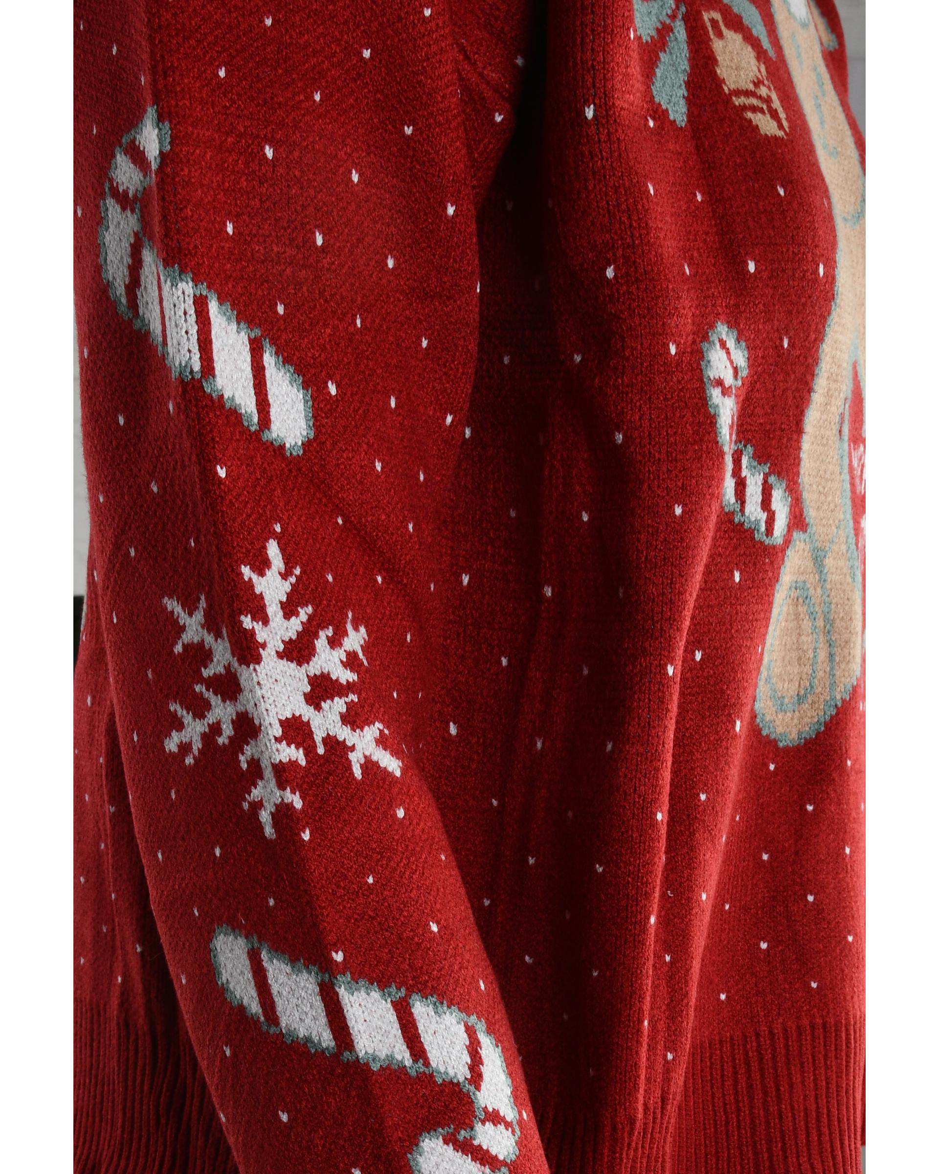 پلیور بافت زنانه قرمز طرح تدی کریسمس