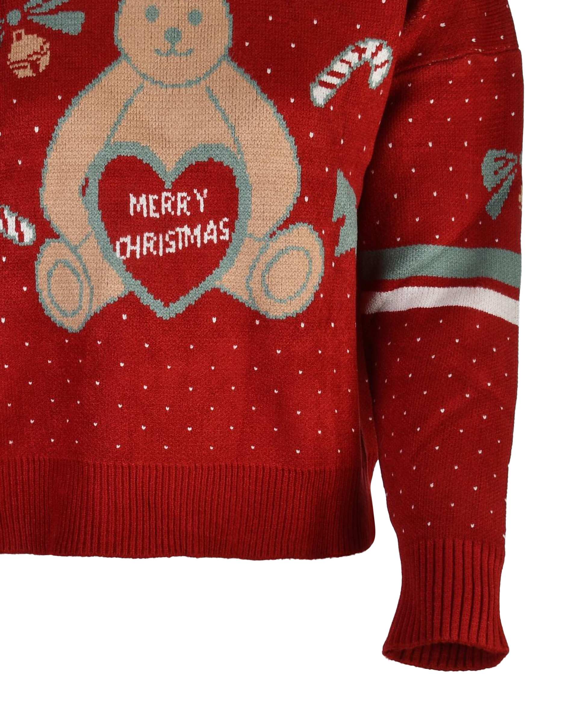 پلیور بافت زنانه قرمز طرح تدی کریسمس