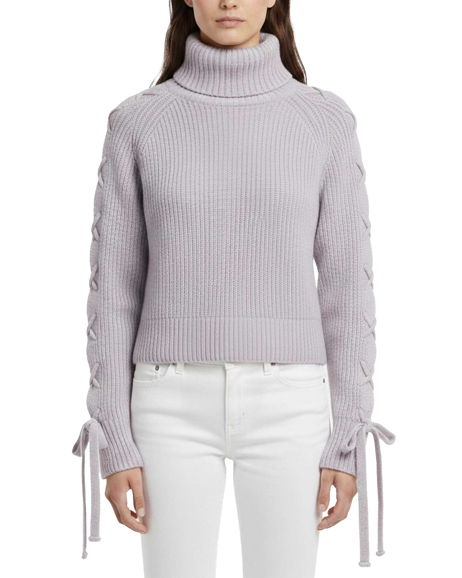 پلیور بافت زنانه یقه اسکی یاسی مدل آستین بندی