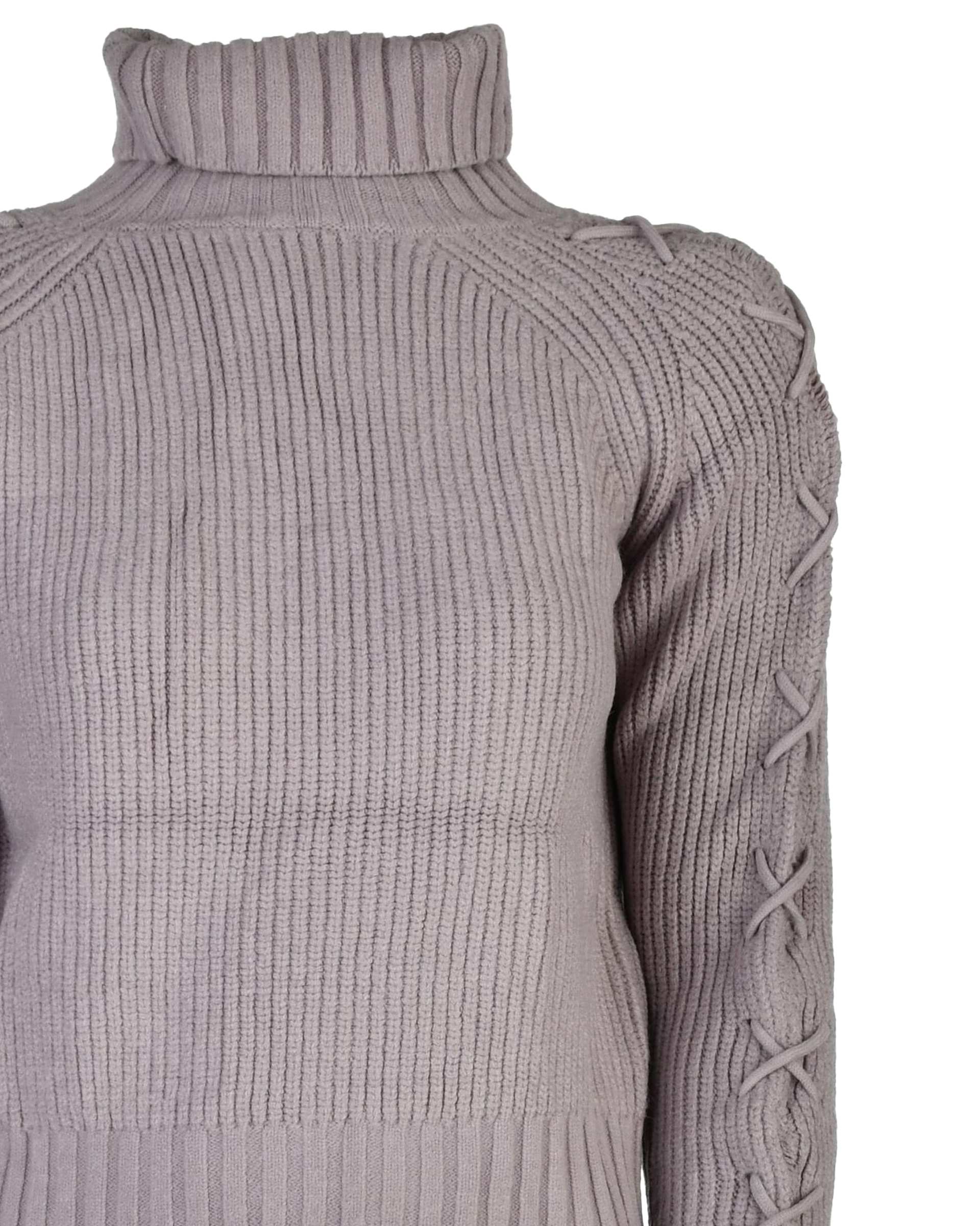 پلیور بافت زنانه یقه اسکی یاسی مدل آستین بندی