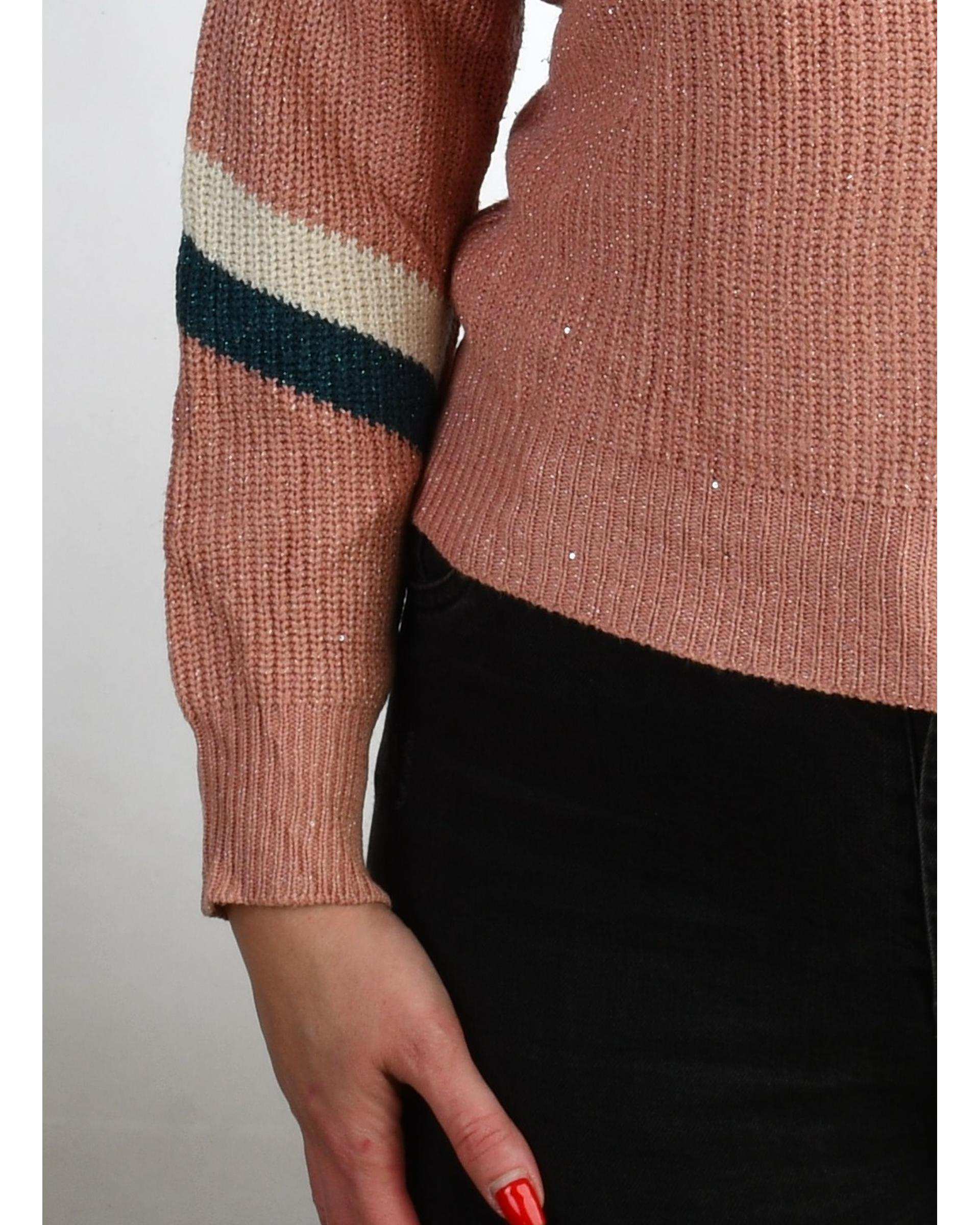 پلیور بافت زنانه صورتی مدل لمه طرح دار