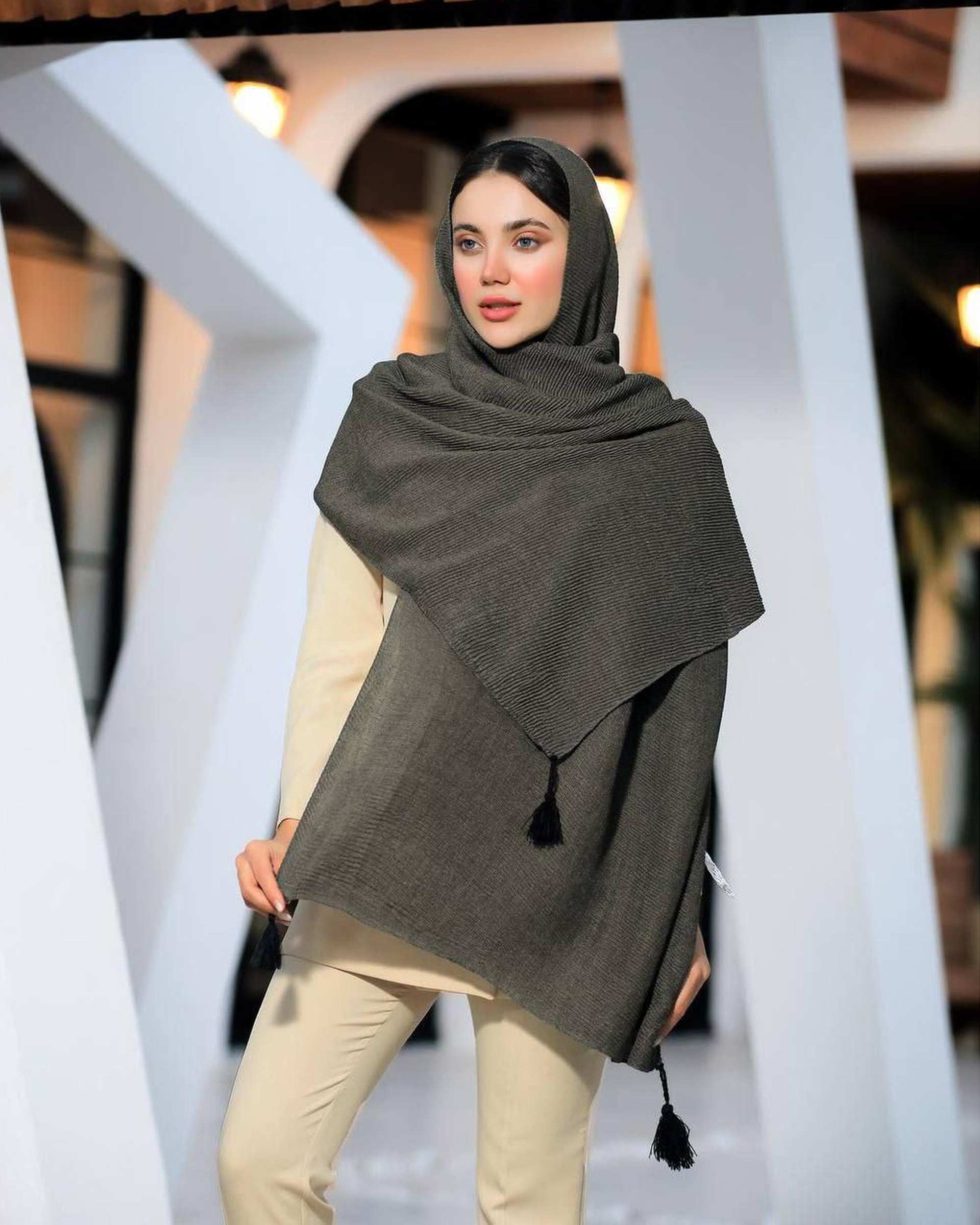 شال زنانه پلیسه جناقی پاییزه کد ROZ1021