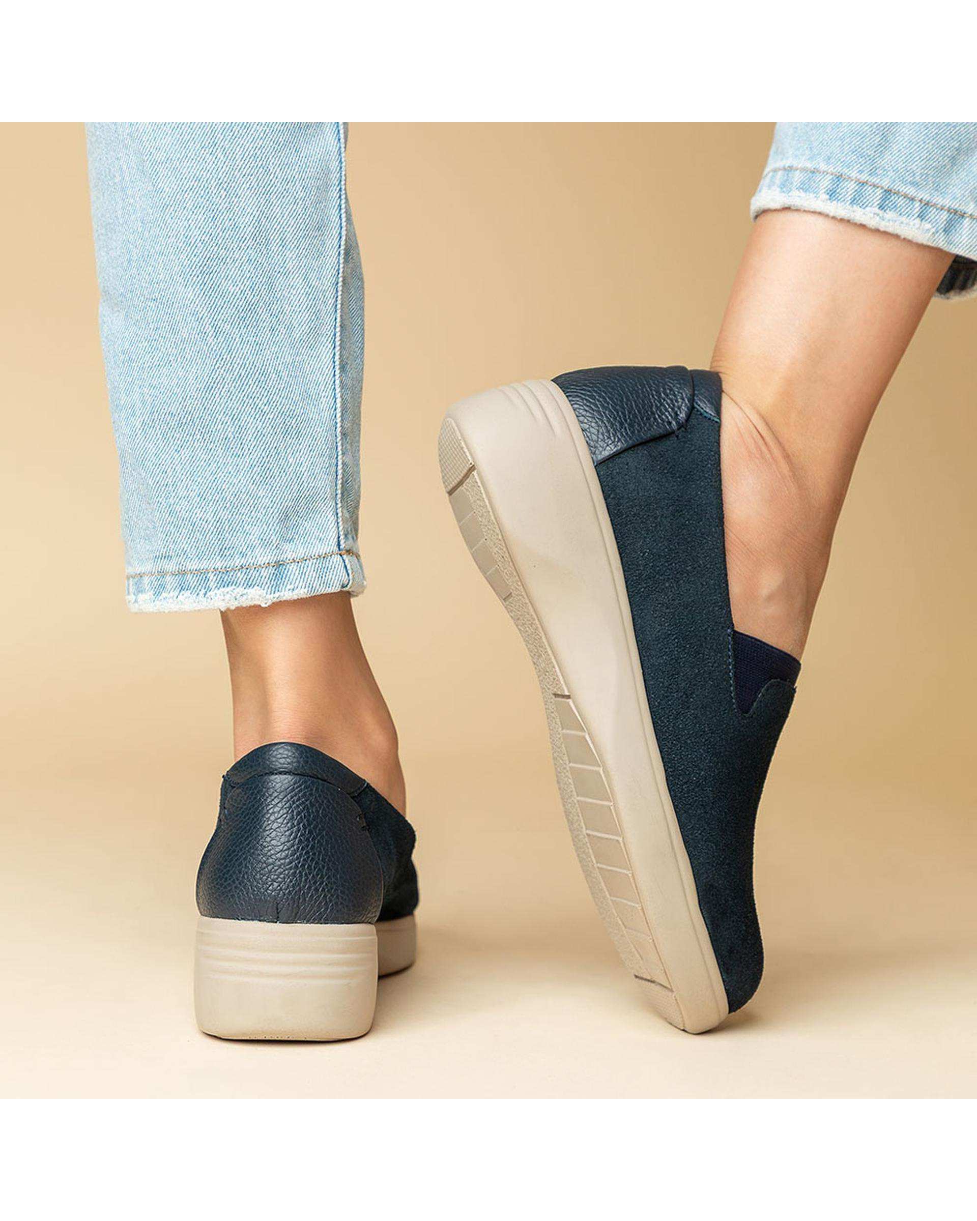 کفش چرم زنانه کژوال طبی سرمه ای برتونیکس Berttonix کد D 766