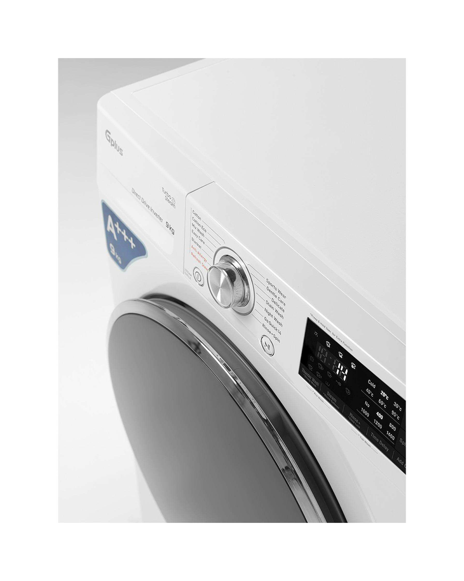 ماشین لباسشویی سفید جی پلاس Gplus مدل GWM-R99W.KTN ظرفیت 9 کیلوگرم