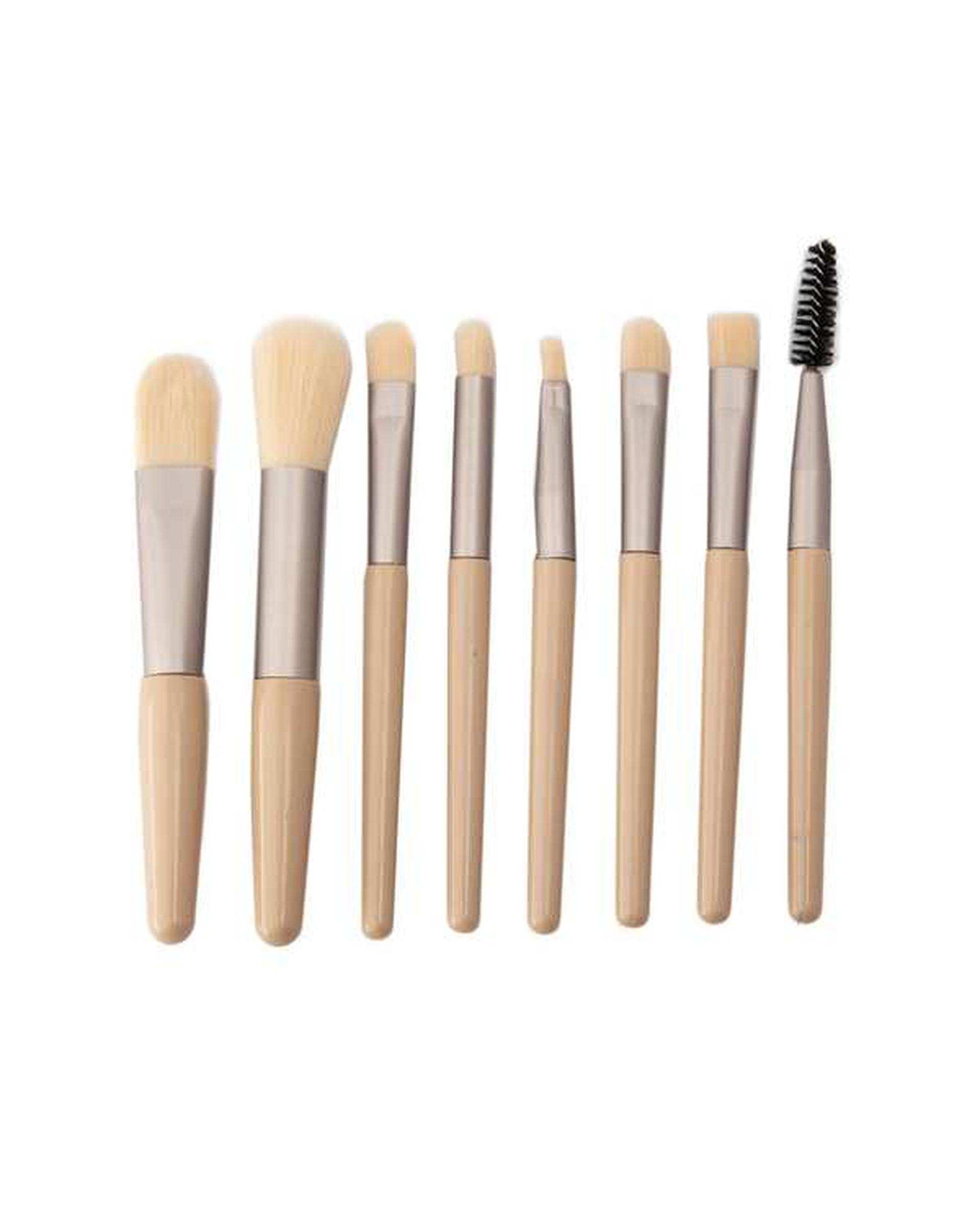 ست براش آرایشی صورتی به همراه کیف بسته 8 عددی