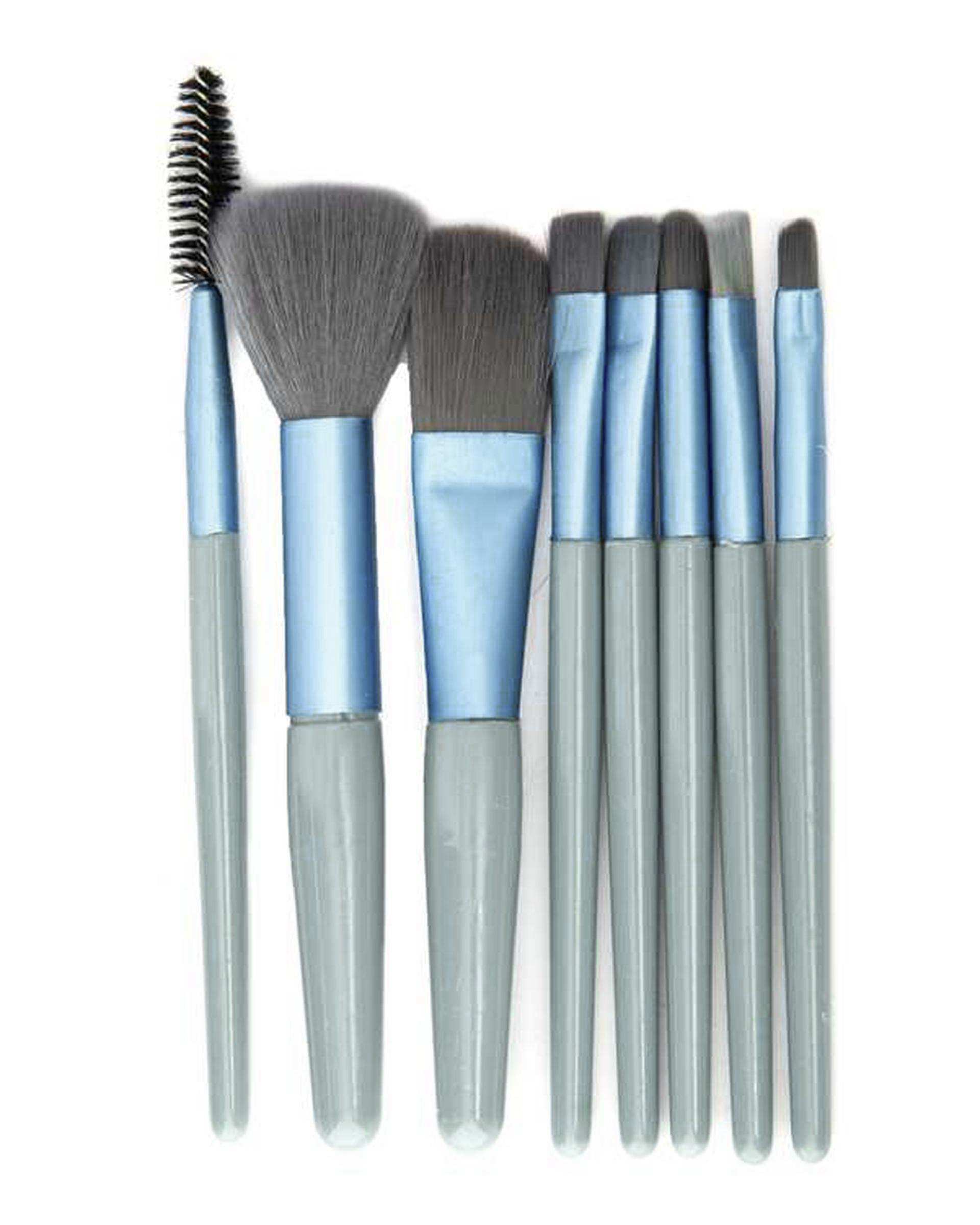 ست براش آرایشی آبی به همراه کیف بسته 8 عددی