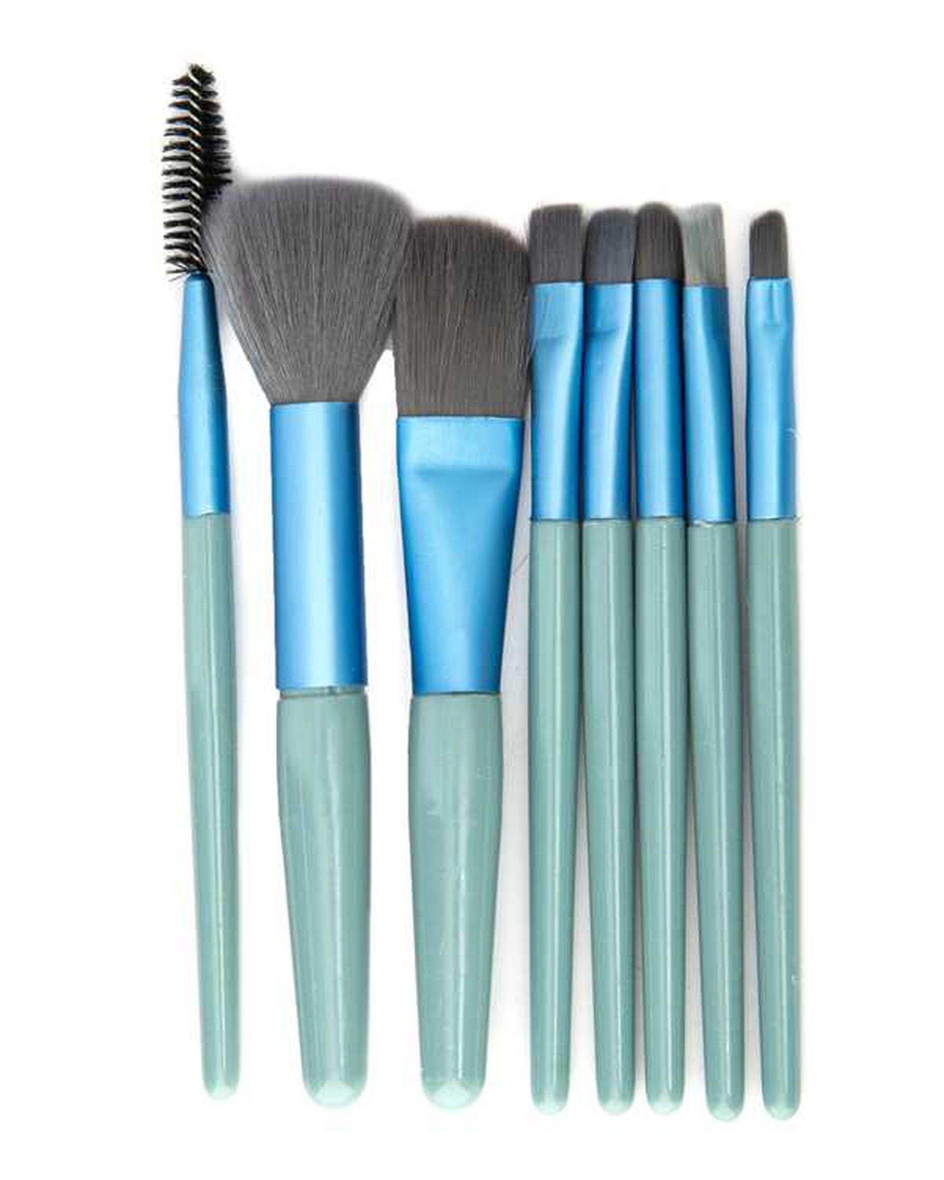 ست براش آرایشی سبز آبی به همراه کیف بسته 8 عددی