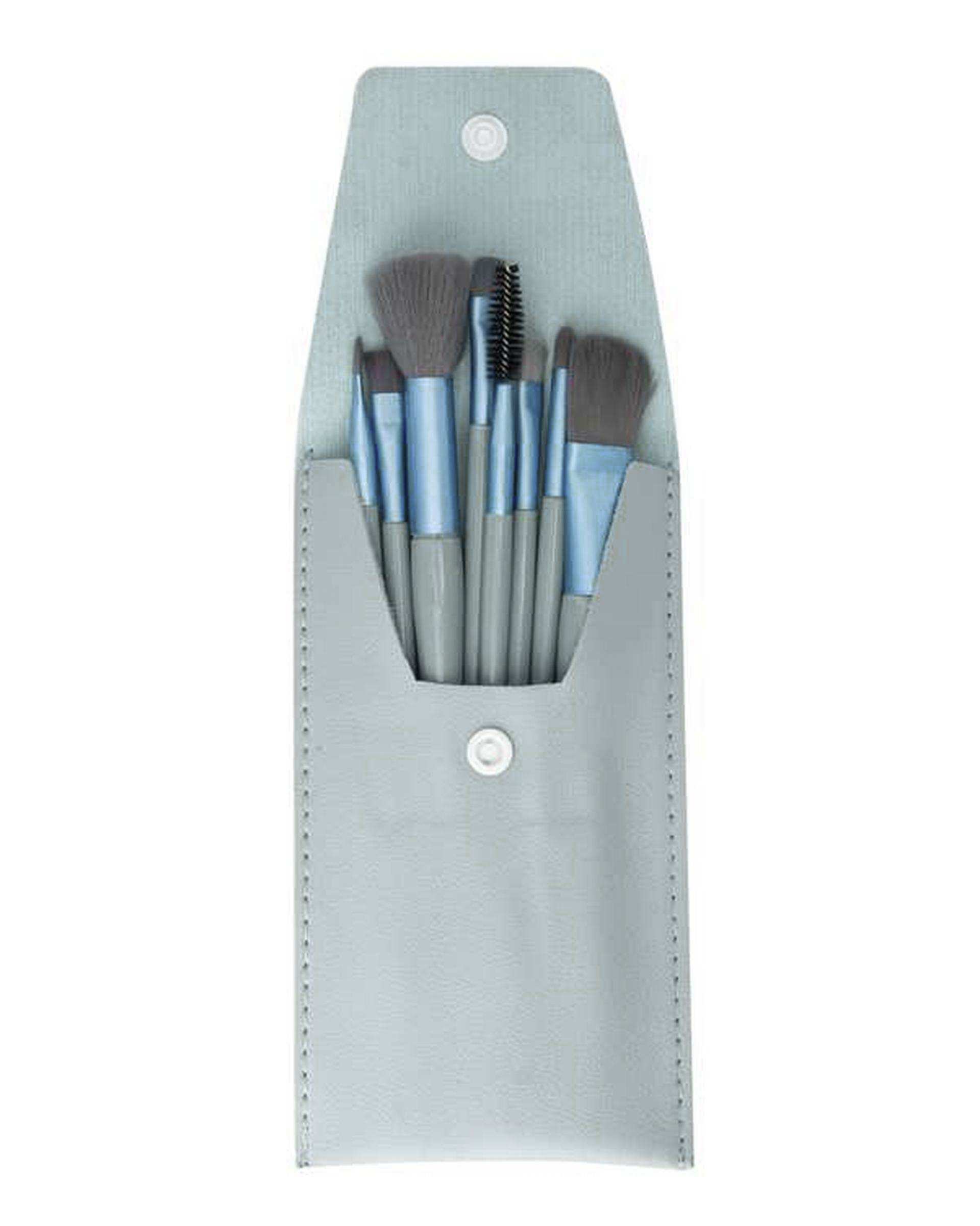 ست براش آرایشی آبی به همراه کیف بسته 8 عددی