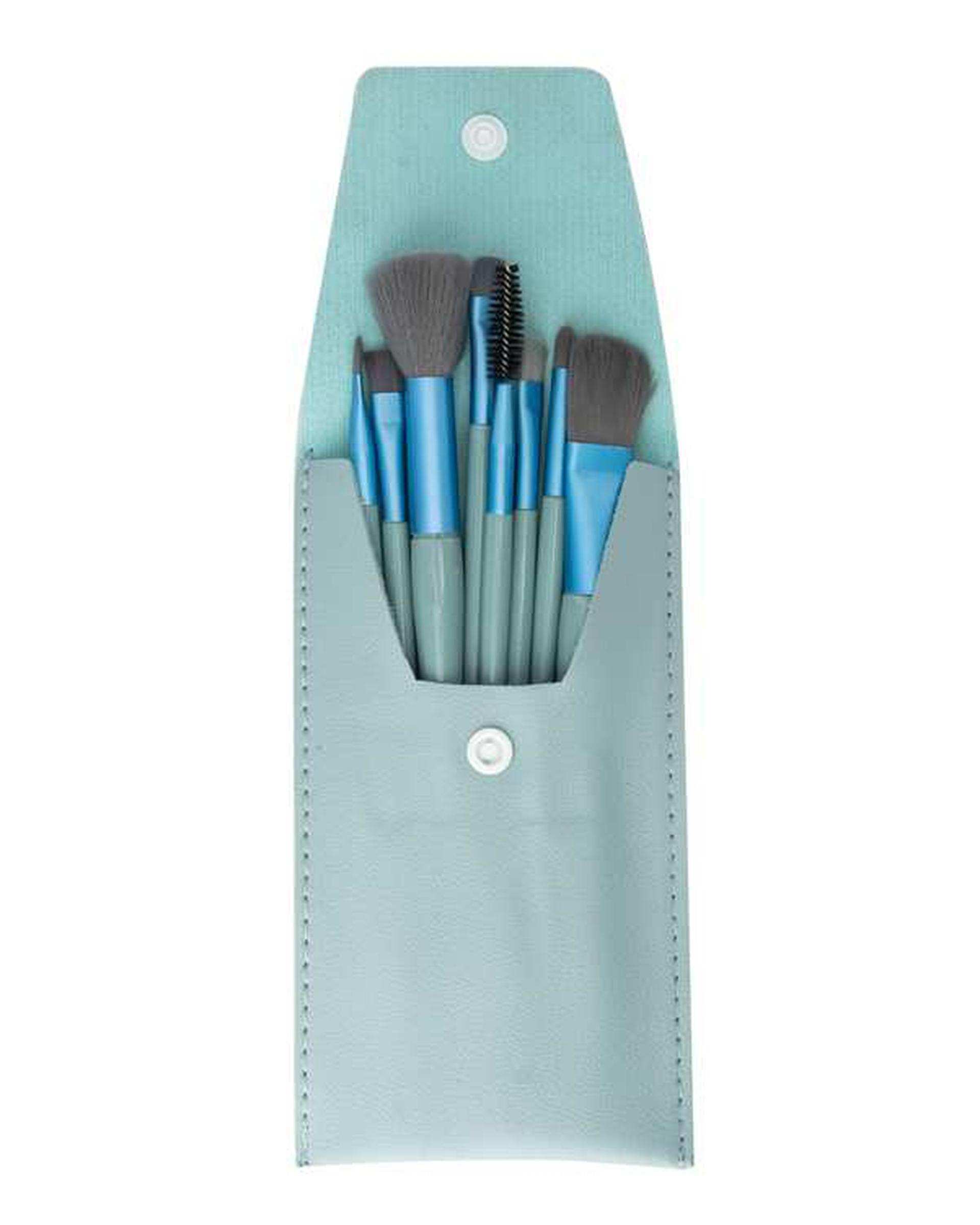 ست براش آرایشی سبز آبی به همراه کیف بسته 8 عددی