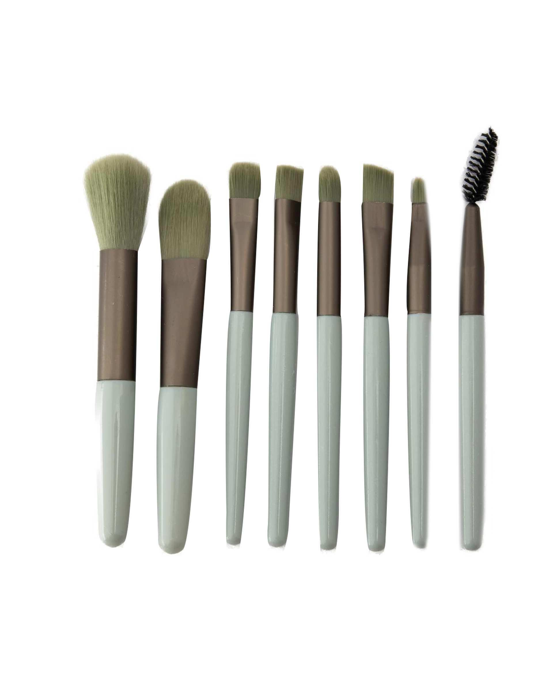 ست براش آرایشی سبز به همراه کیف بسته 8 عددی