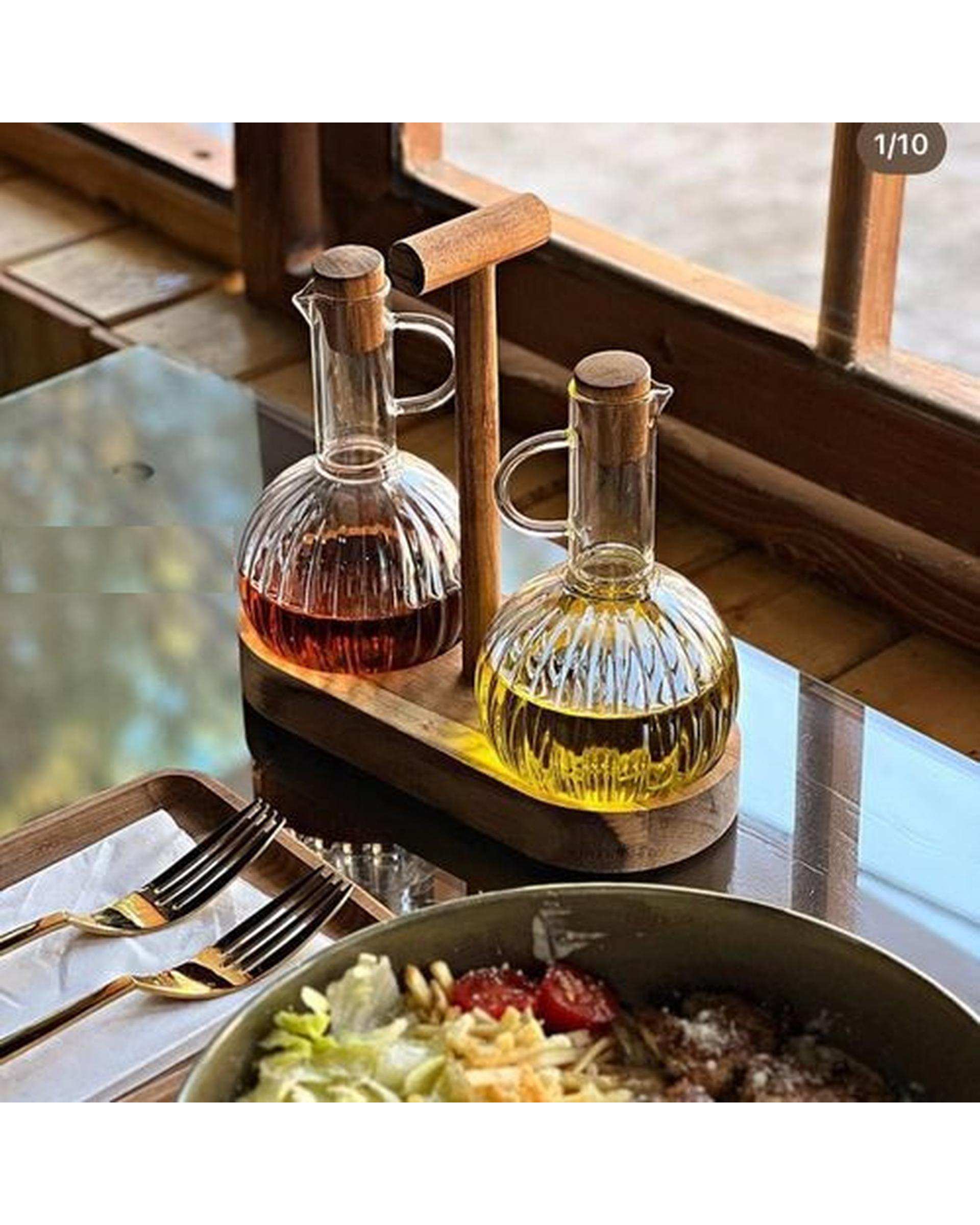 ست روغن ریز توپی 2 عددی به همراه استند چوبی