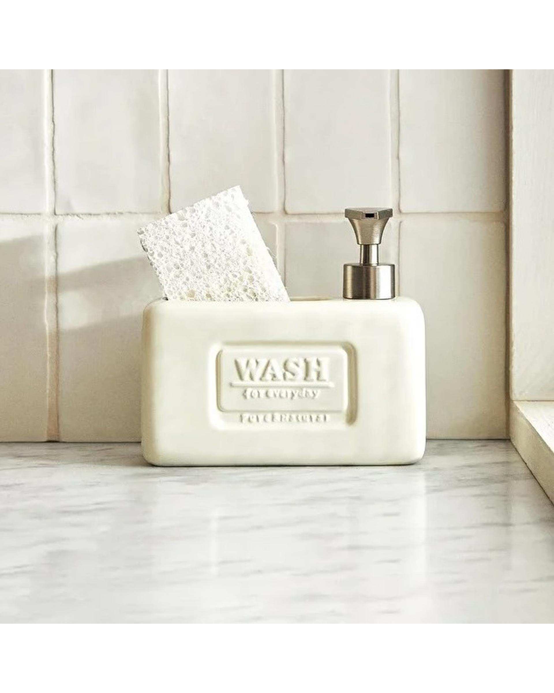 ست پمپ مایع ظرفشویی و جا اسکاچی سرامیکی کرم