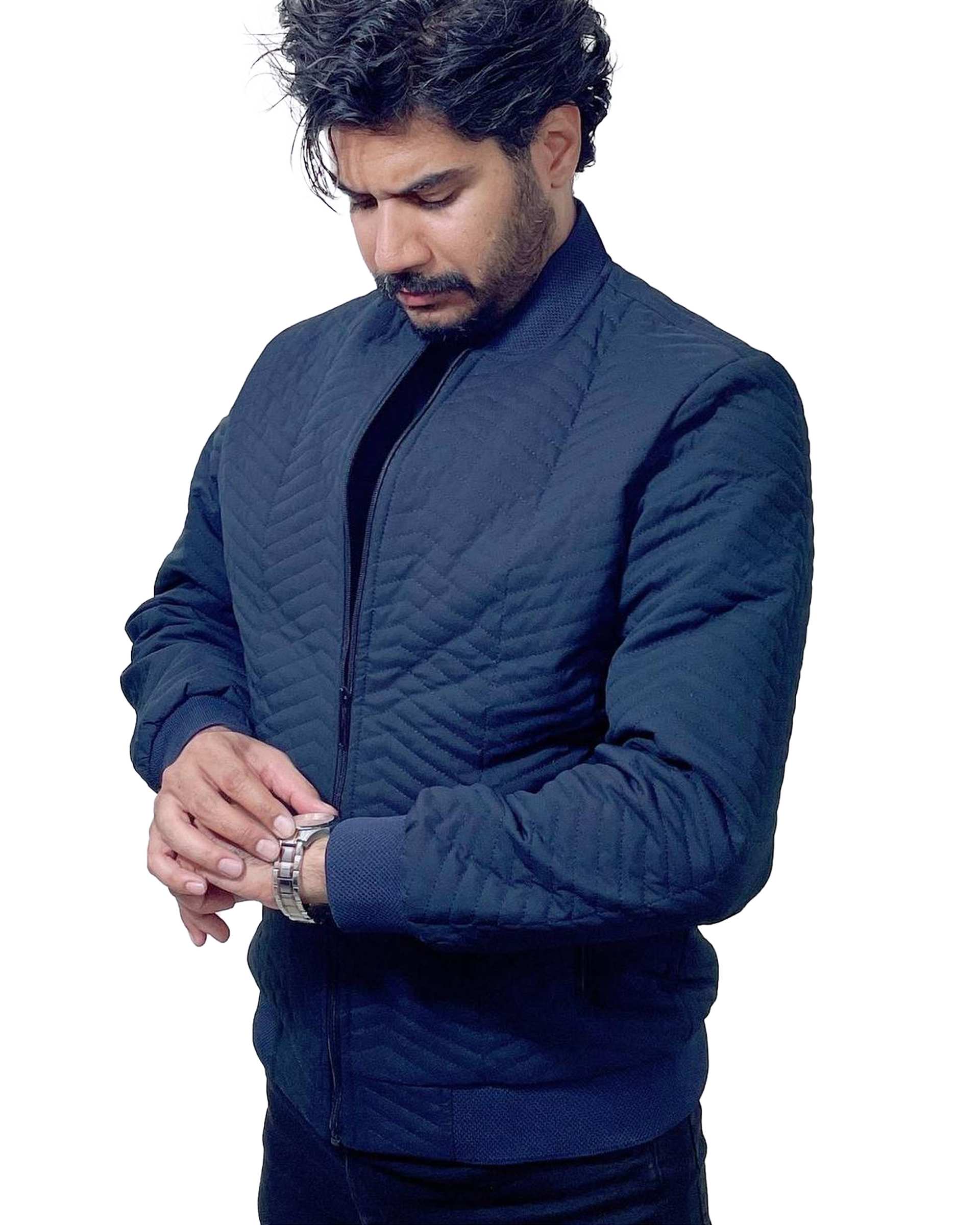 کاپشن مردانه پنبه دوزی سرمه ای دیورسو Diverso مدل خلبانی کد 4806