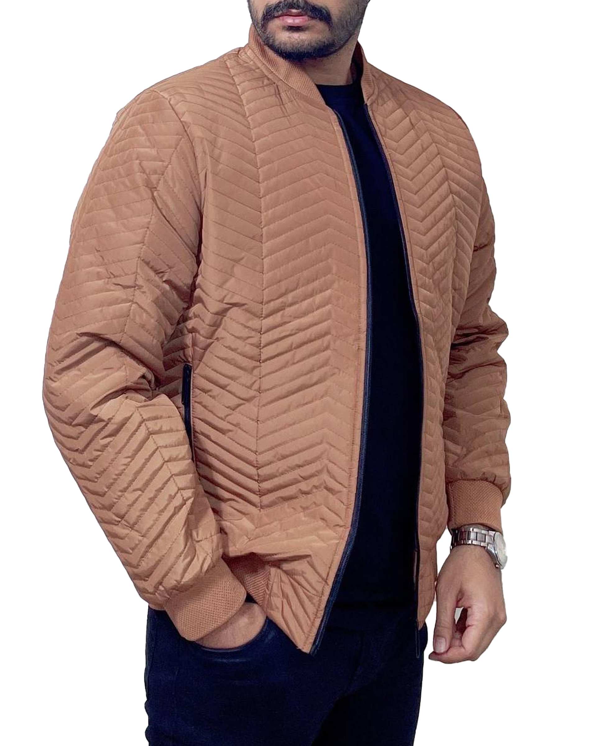 کاپشن مردانه پنبه دوزی آجری دیورسو Diverso مدل خلبانی کد 4807