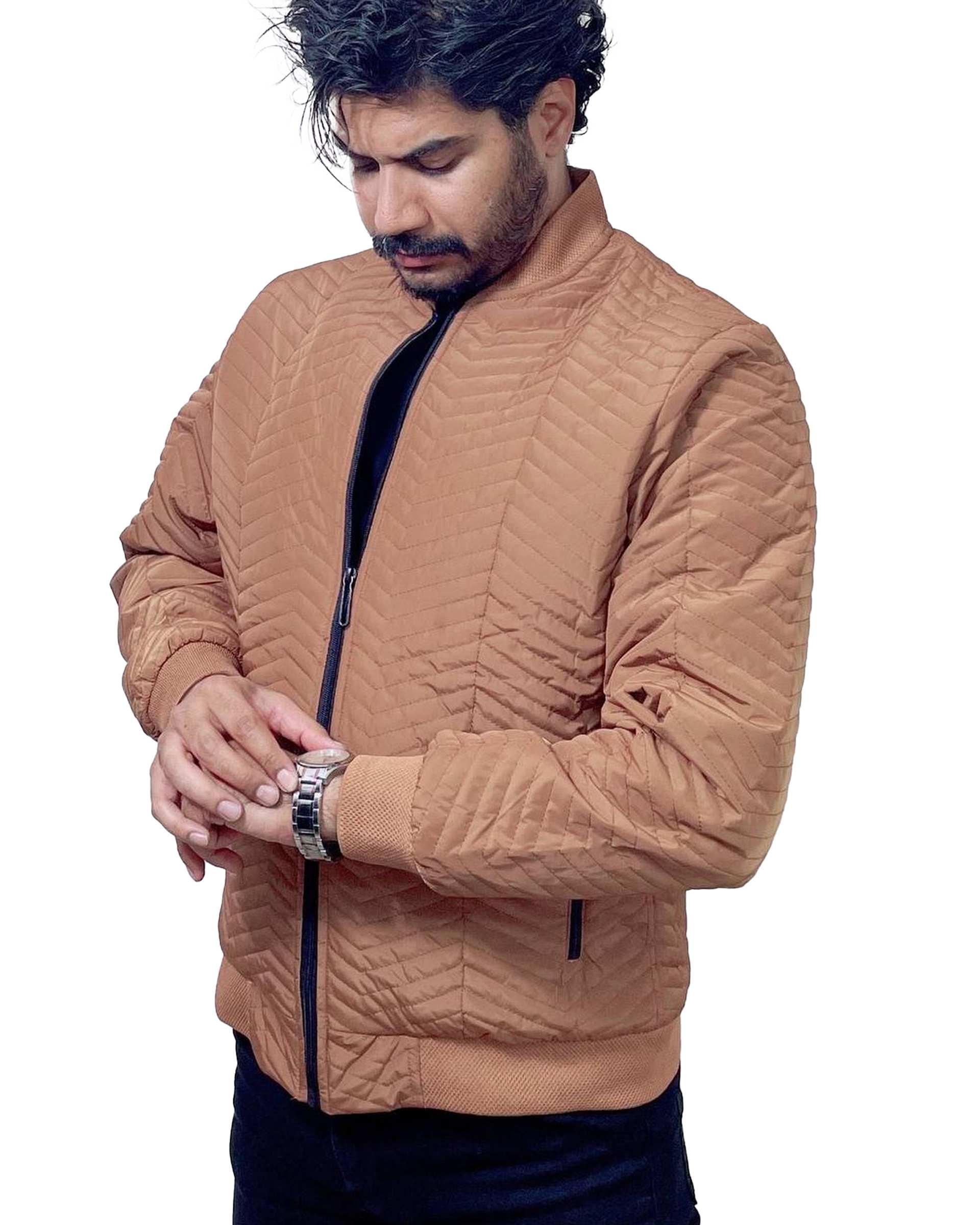 کاپشن مردانه پنبه دوزی آجری دیورسو Diverso مدل خلبانی کد 4807