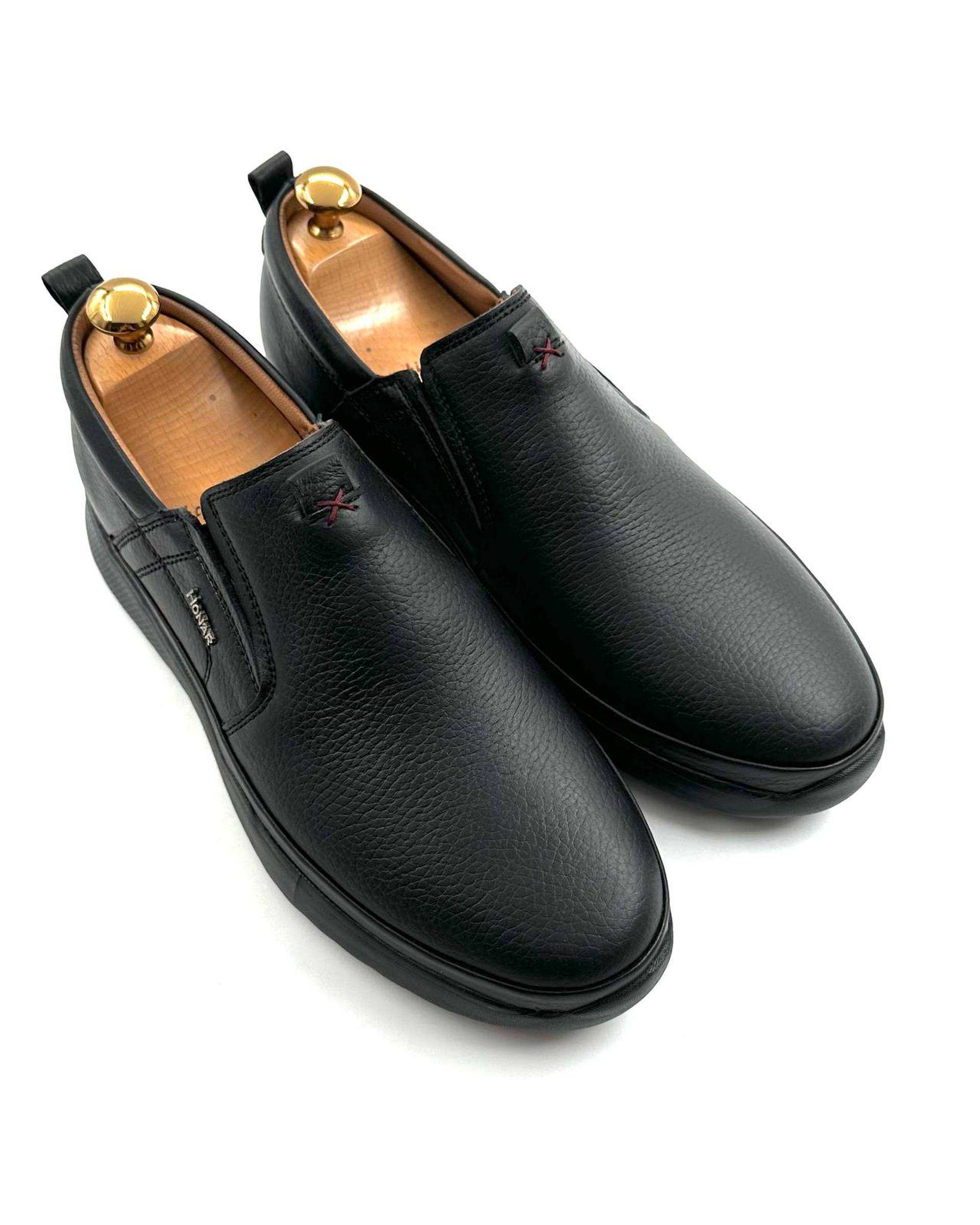 کفش چرم مردانه ارتوپدیک طبی مشکی چرم میخچی Mikhchi Leather مدل H9