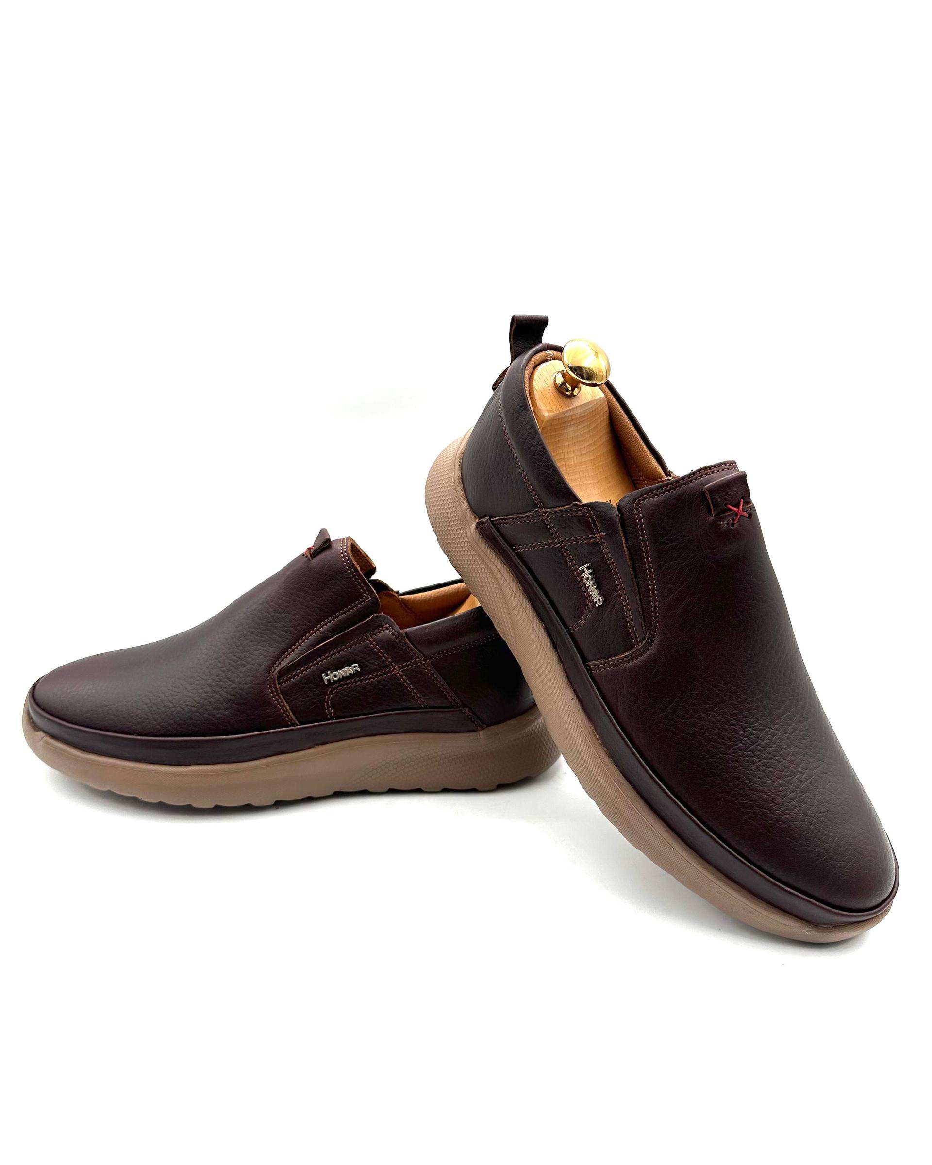 کفش چرم مردانه ارتوپدیک طبی قهوه ای چرم میخچی Mikhchi Leather مدل H9