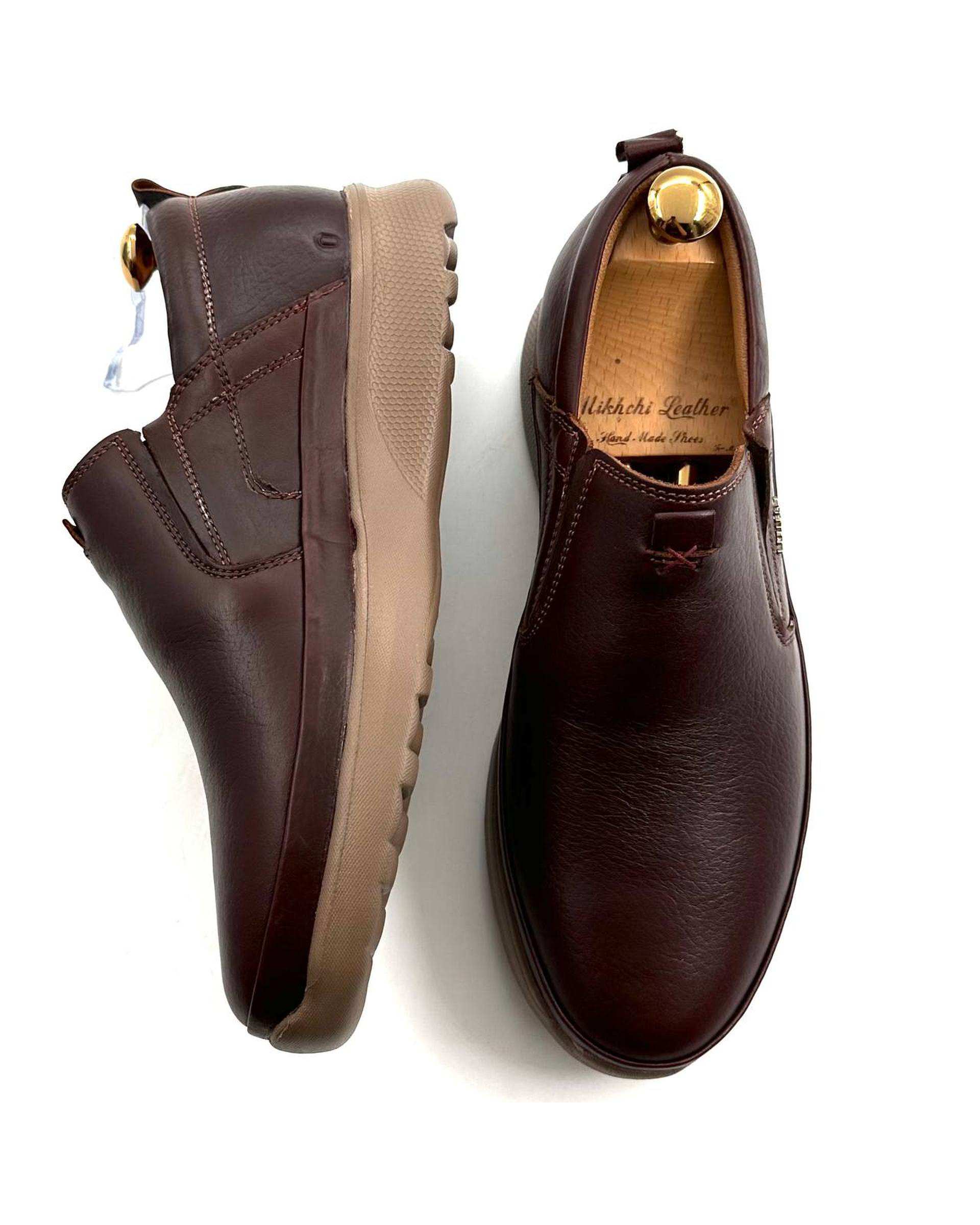 کفش چرم مردانه ارتوپدیک طبی قهوه ای چرم میخچی Mikhchi Leather مدل H9