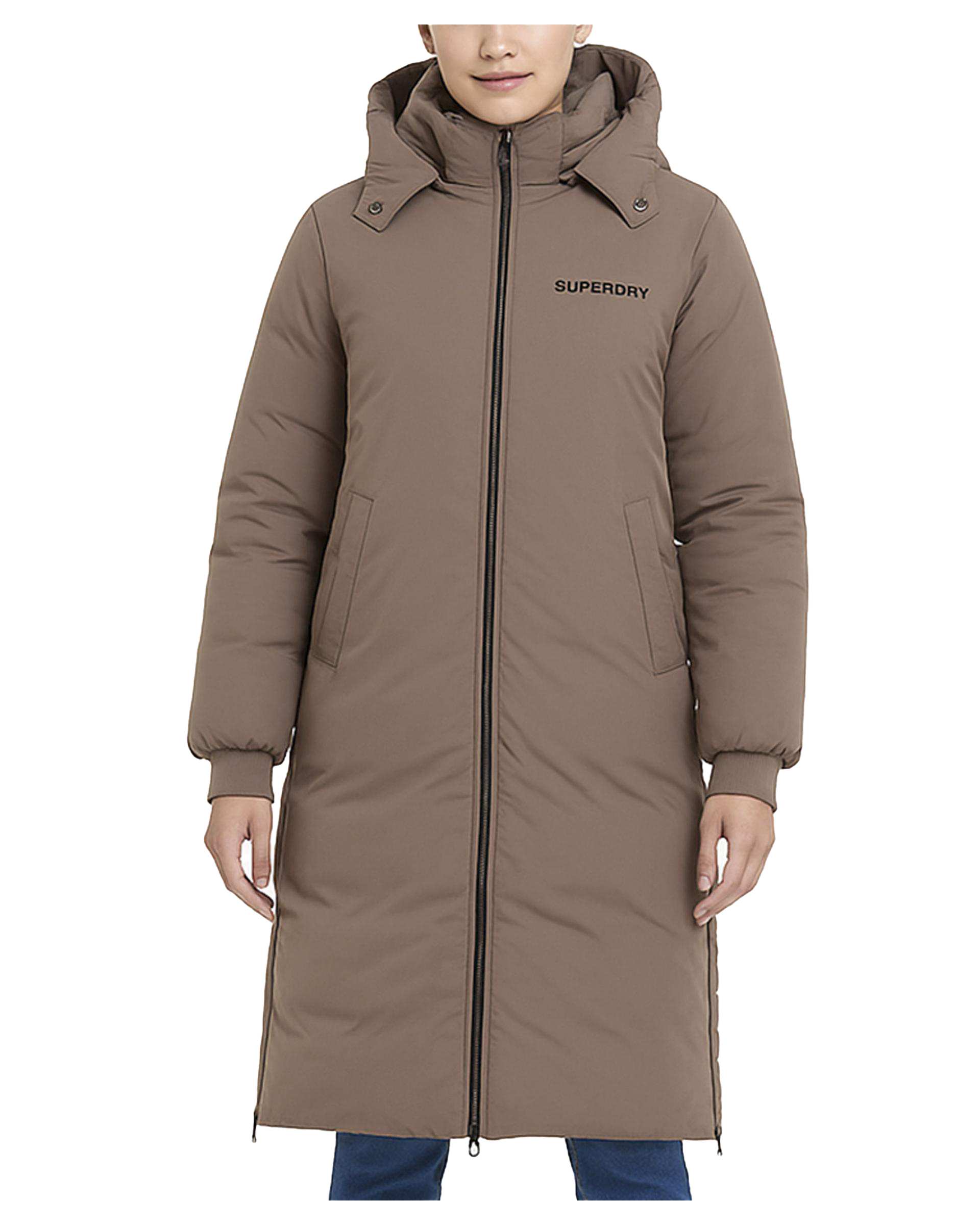 کاپشن بلند زنانه کلاه دار کرم سوپردرای Superdry کد 6616007