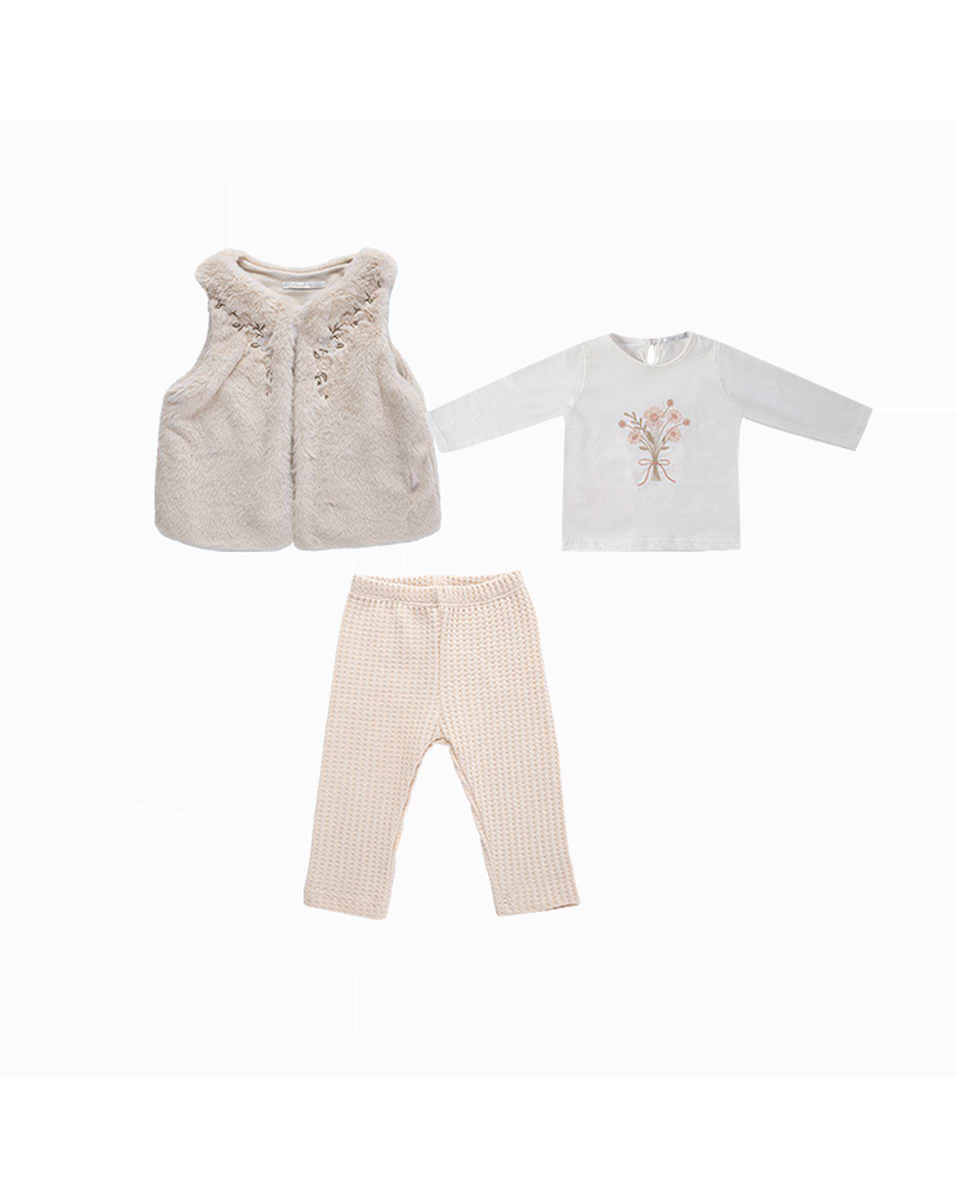 ست سه تکه لباس دخترانه نوزادی کرم فیورلا Fiorella مدل یاس کد 25515