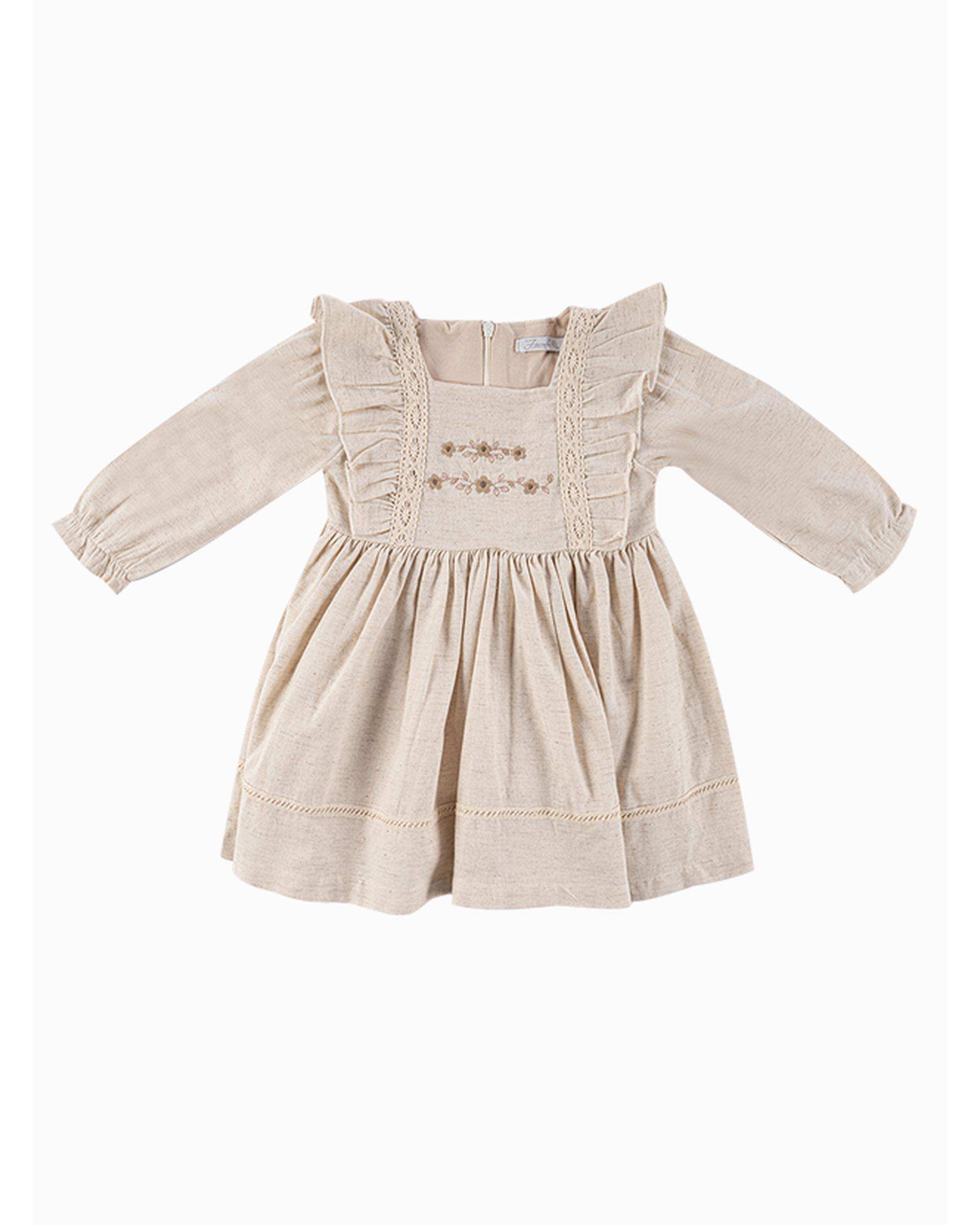 پیراهن دخترانه نوزادی کرم فیورلا Fiorella مدل ساناز کد 25518